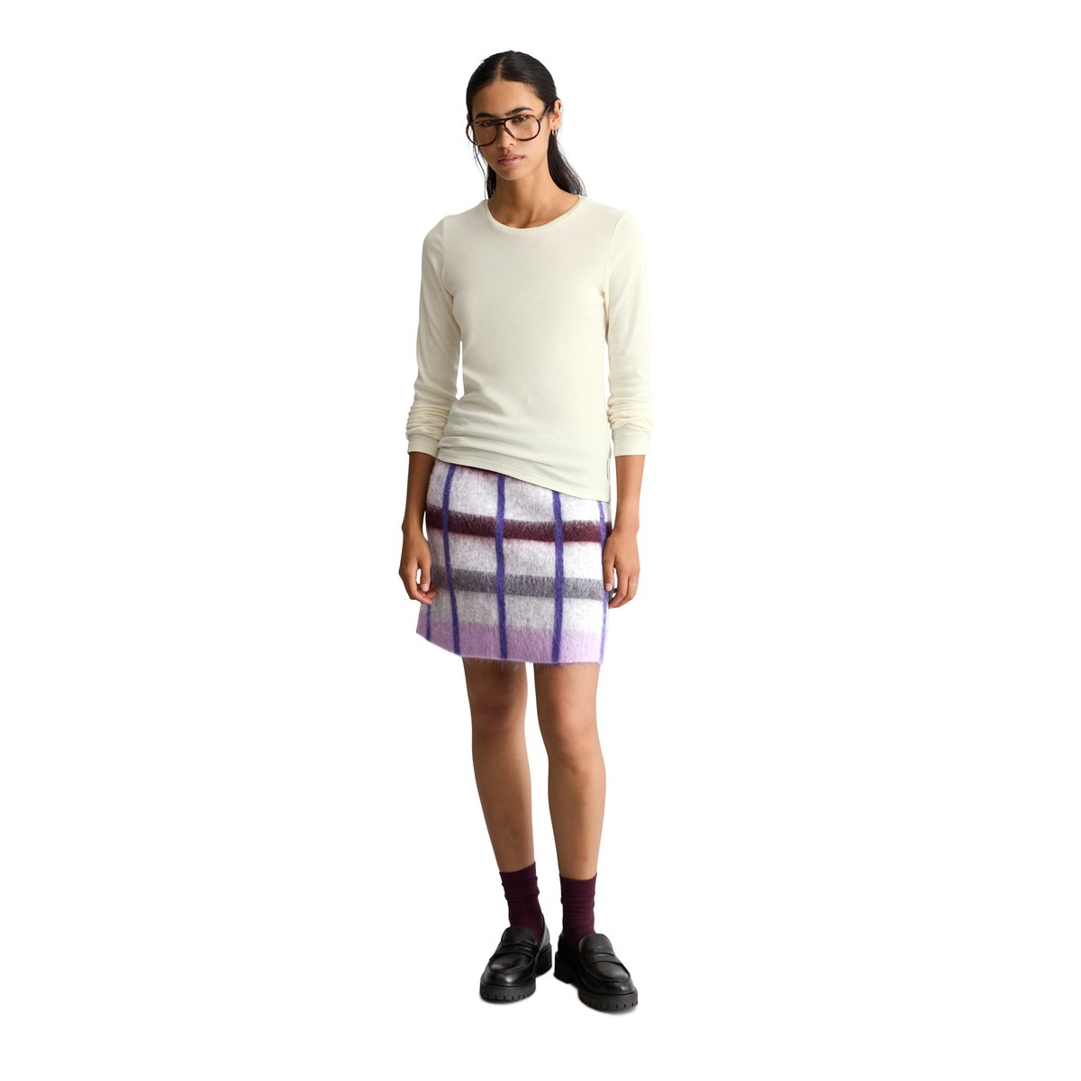 T-shirt long slim en jersey côtelé doux blanc, MARC O’POLO DENIM