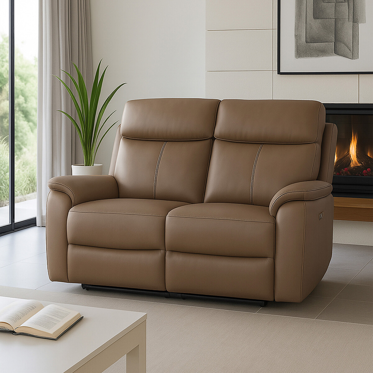 Kingsmere Power Recliner 2 Seater Leather Sofa tan, ASPIRE