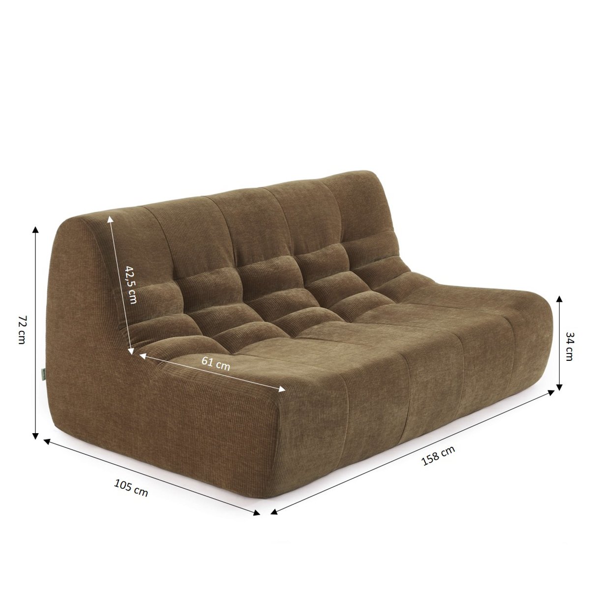 Ensemble banquette + chauffeuse velours JANIS marron, SORELH