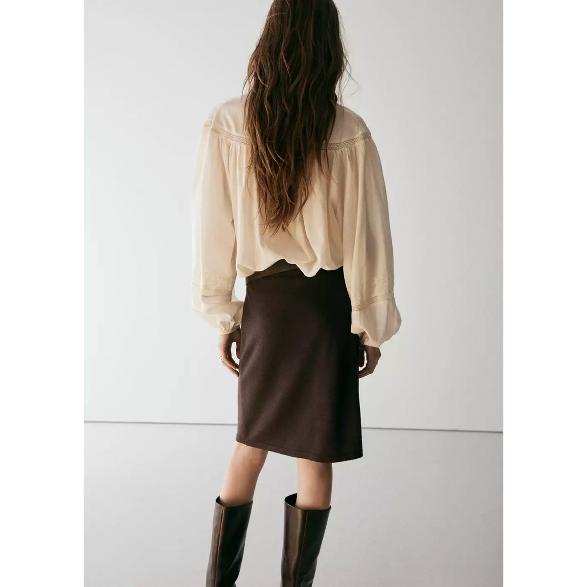 Blouse manches bouffantes brodée vert, MANGO