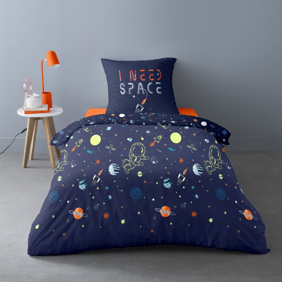 Housse de couette 140x200 I NEED SPACE+ taie 100% coton 52 fils color, DECORATIE