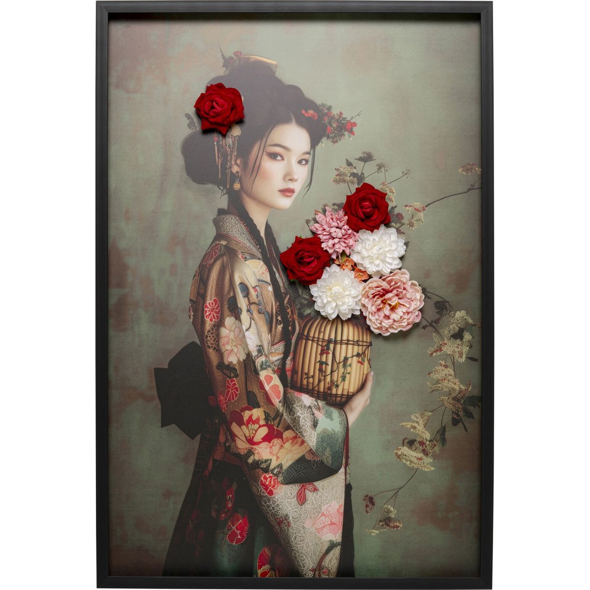 Tableau femme en kimono bouquet 3D multicolore, KARE DESIGN