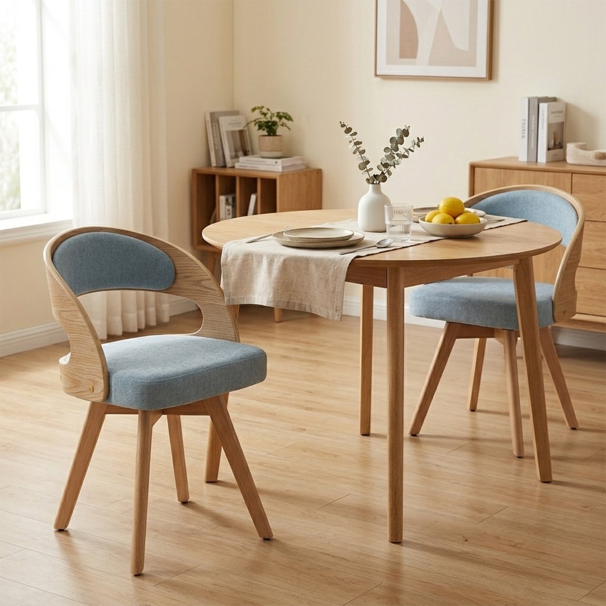 Lot de 2 fauteuils de salle à manger rotatif scandinave en hêtre, GINNY bleu, MEUBLES COSY