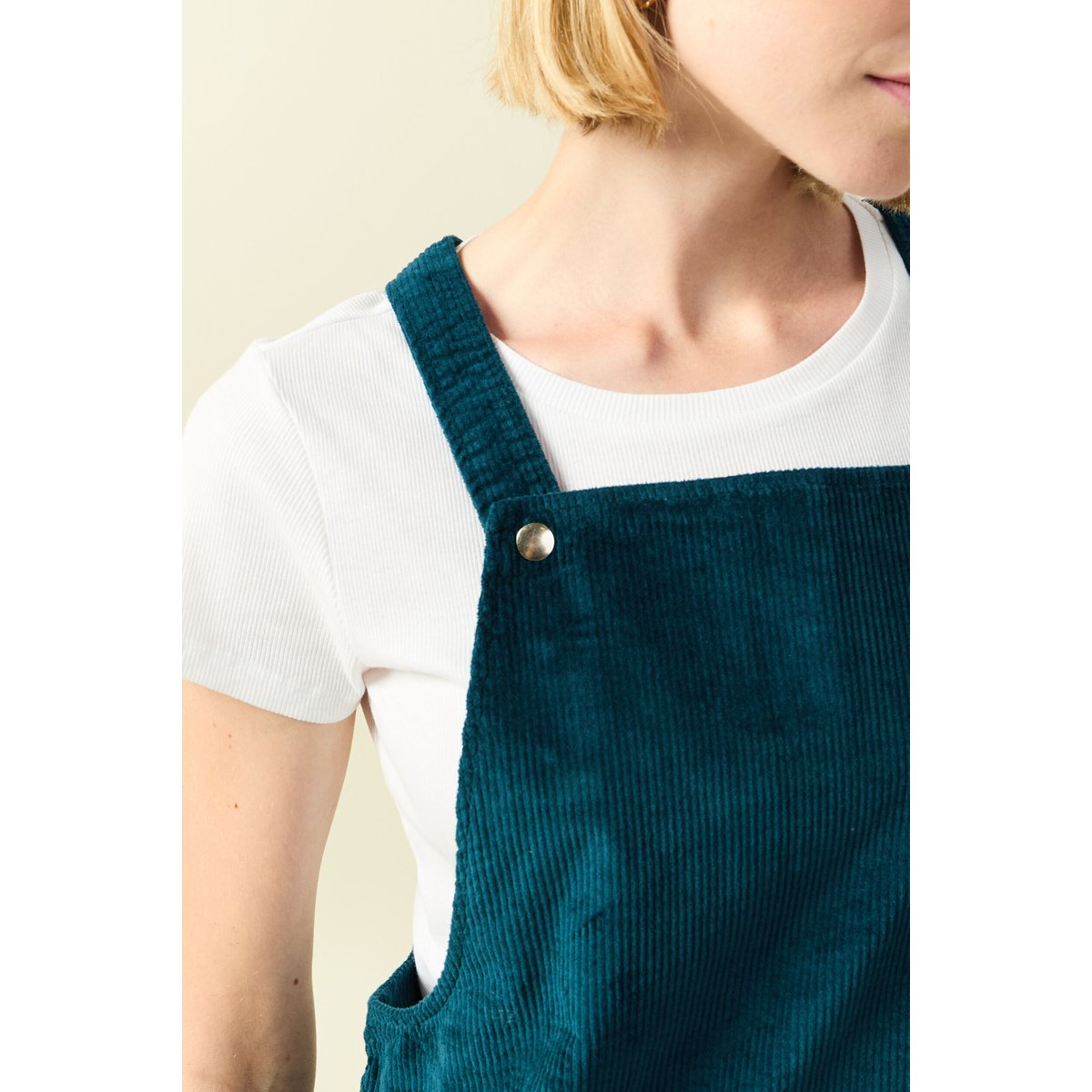 Robe sans manches en velours bleu canard, BONOBO