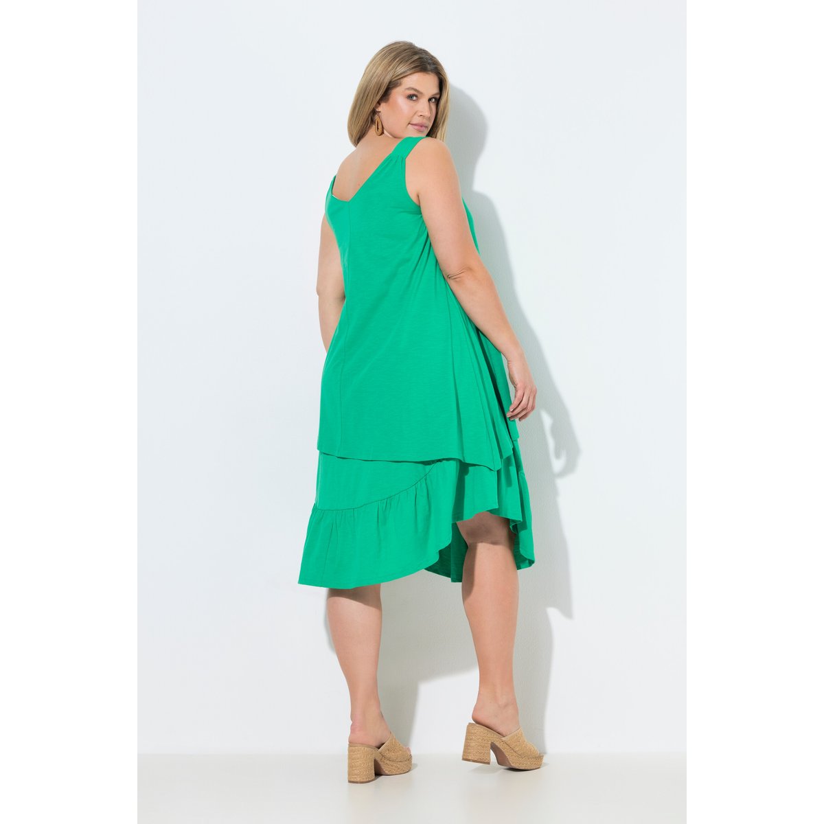 Robe midi en coton bio texturé vert d’été, ULLA POPKEN