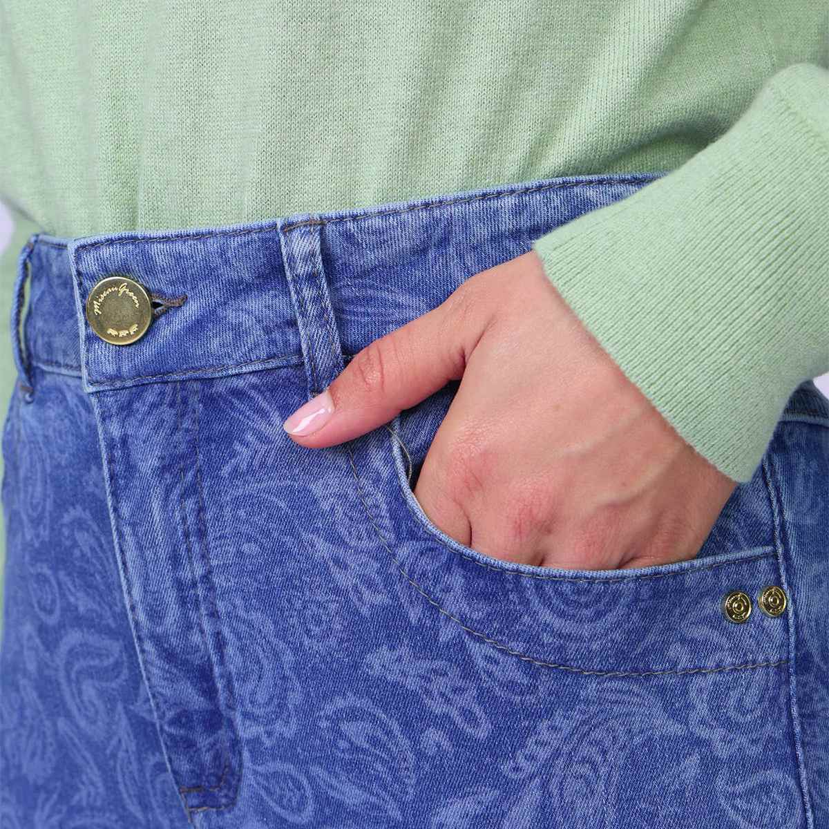 Jean imprimé confort blue bleached, MISE AU GREEN