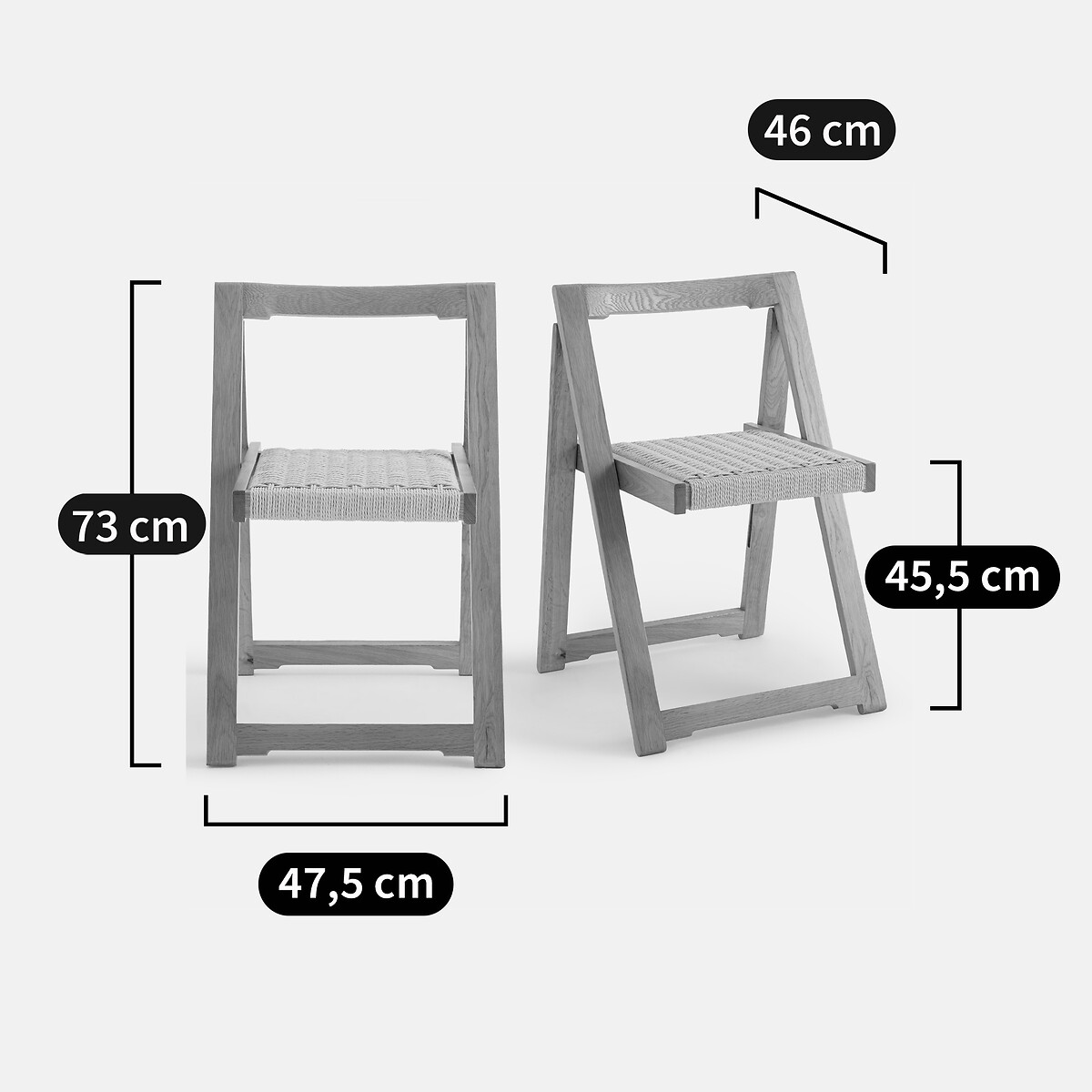 Set di 2 sedie pieghevoli in rovere e corda, Donna quercia, LA REDOUTE INTERIEURS