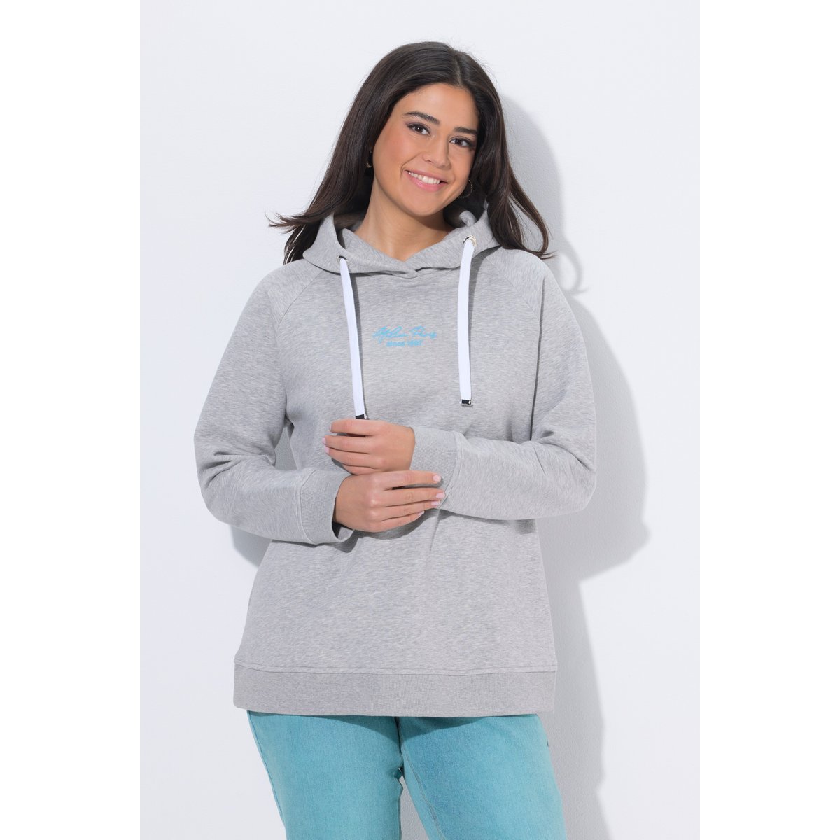 Sweat-shirt à capuche gris clair chiné, ULLA POPKEN