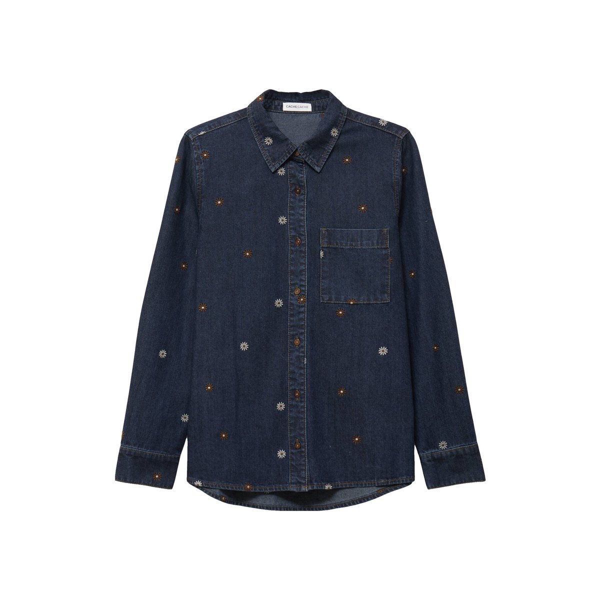 Chemise en jean brodée denim brut, CACHE CACHE