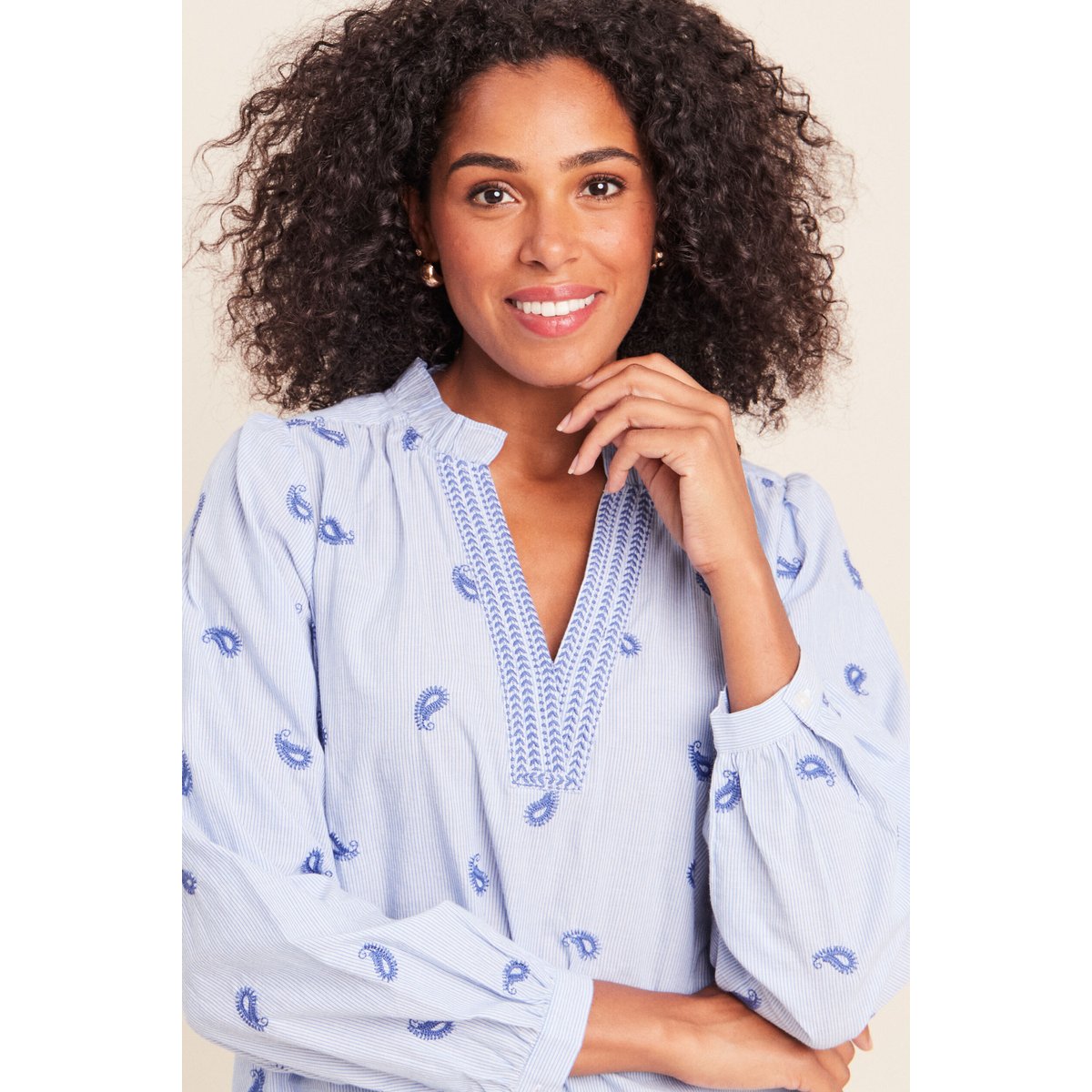 Blouse ample manches longues fluide bleu, BREAL