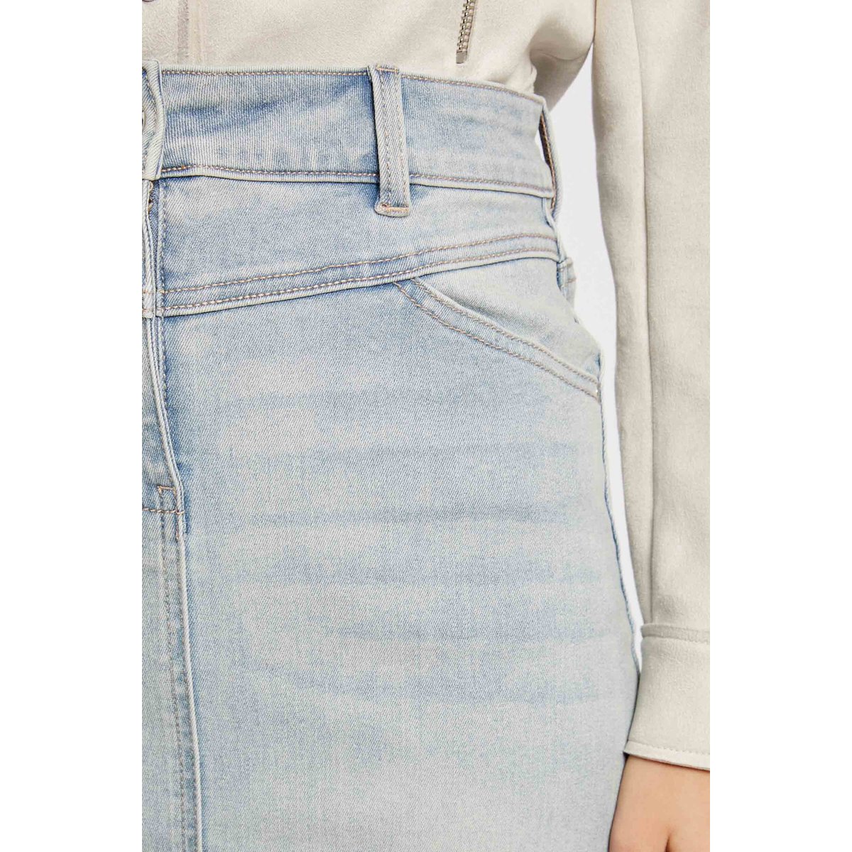 Jupe longueur genou en jean jean bleached, MORGAN