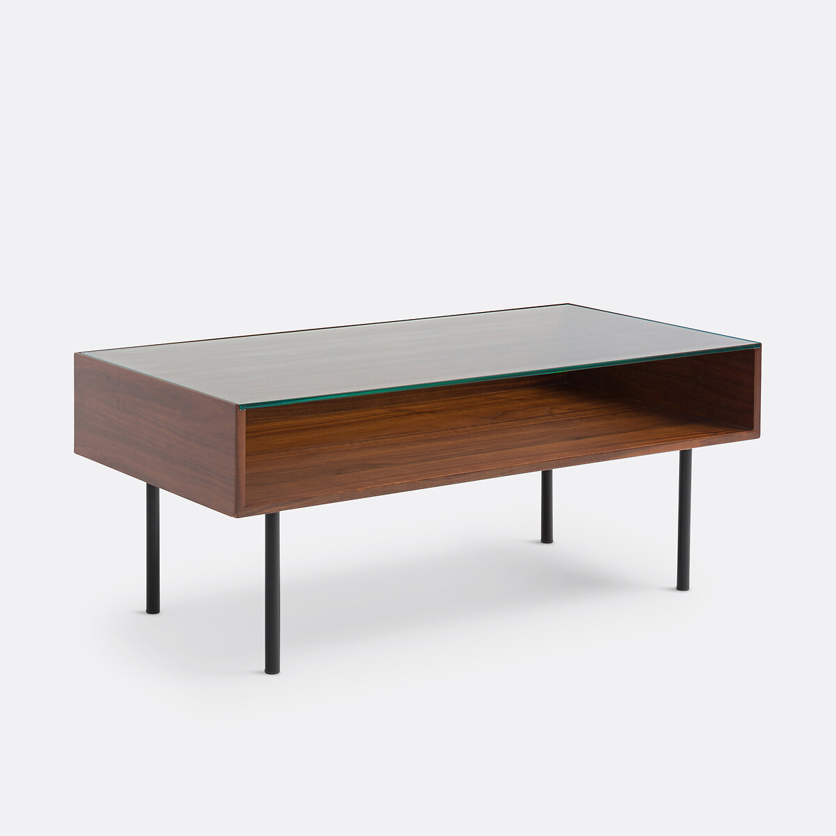 Table basse avec plateau vitrine, en plaqué noyer, BIANZO noir/teinté noyer, LA REDOUTE INTERIEURS