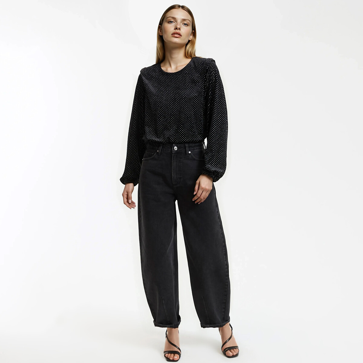 Studded Long Sleeve Shirt black, LA REDOUTE COLLECTIONS