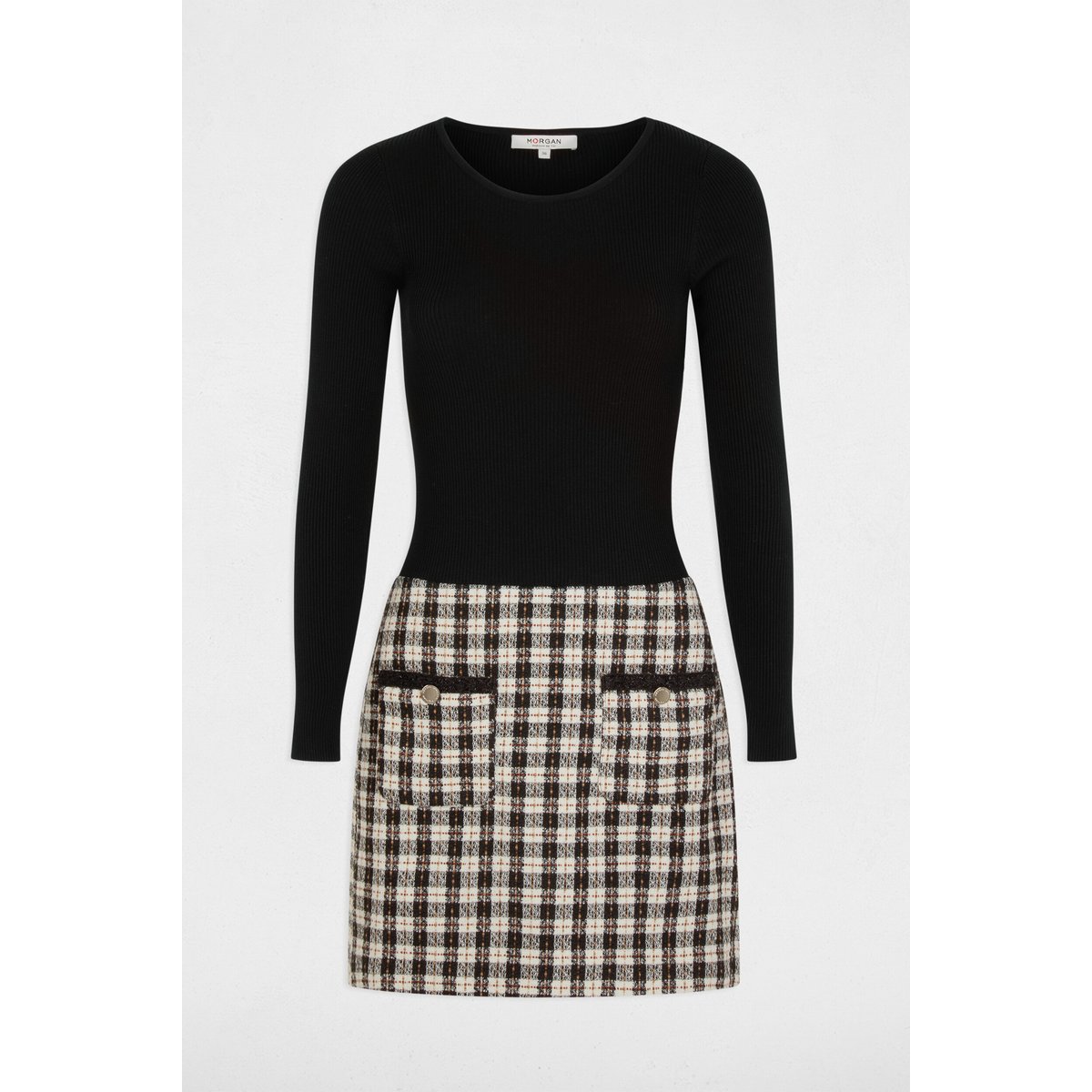 Robe courte tweed noir, MORGAN