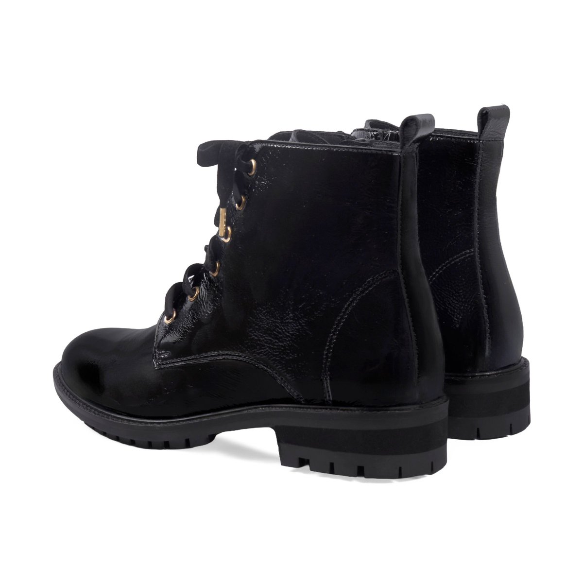Bottines plates à lacet cuir vernis noir, JULES & JENN