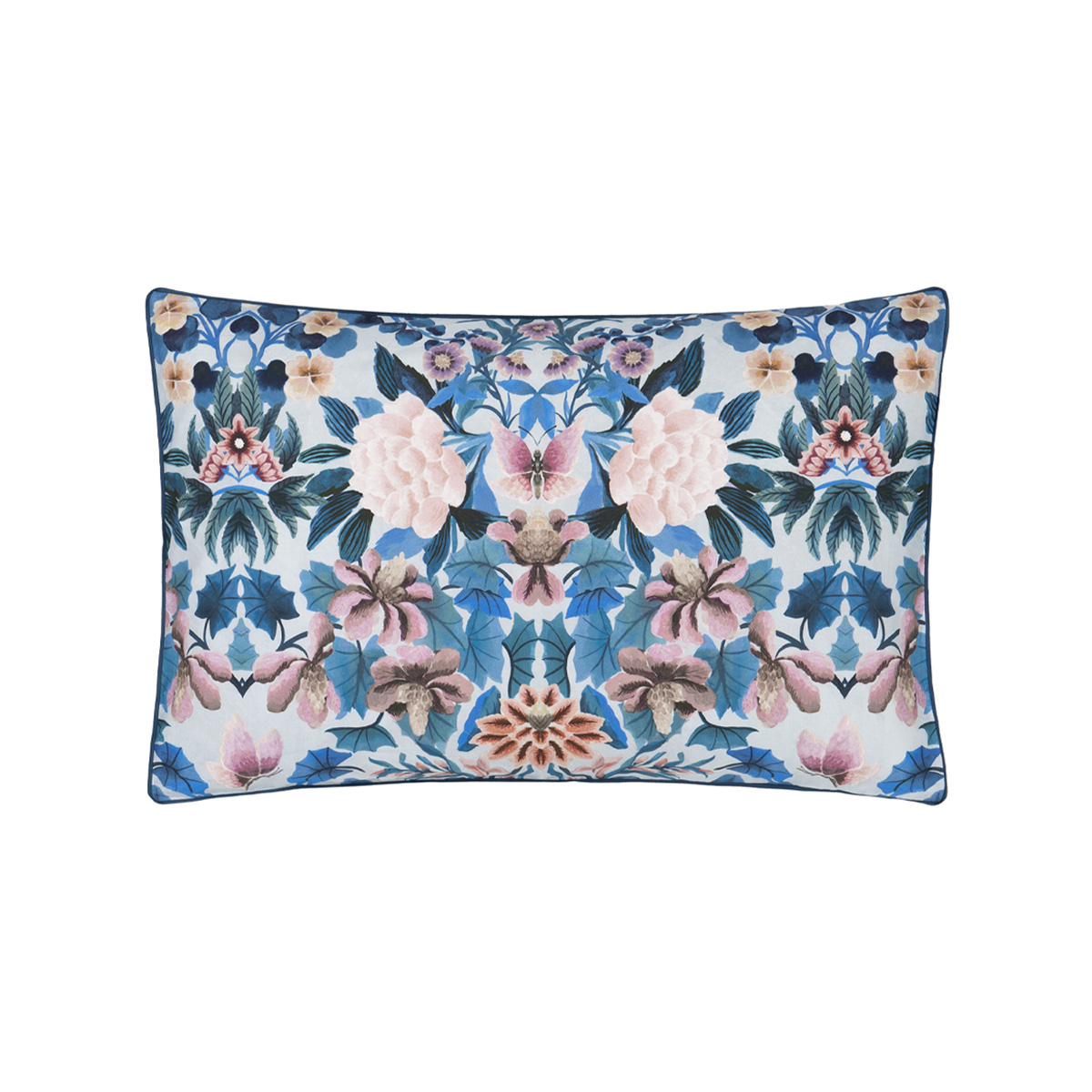 Taie d'oreiller imprimée en percale de coton, IKEBANA DAMASK bleu slate blue, DESIGNERS GUILD