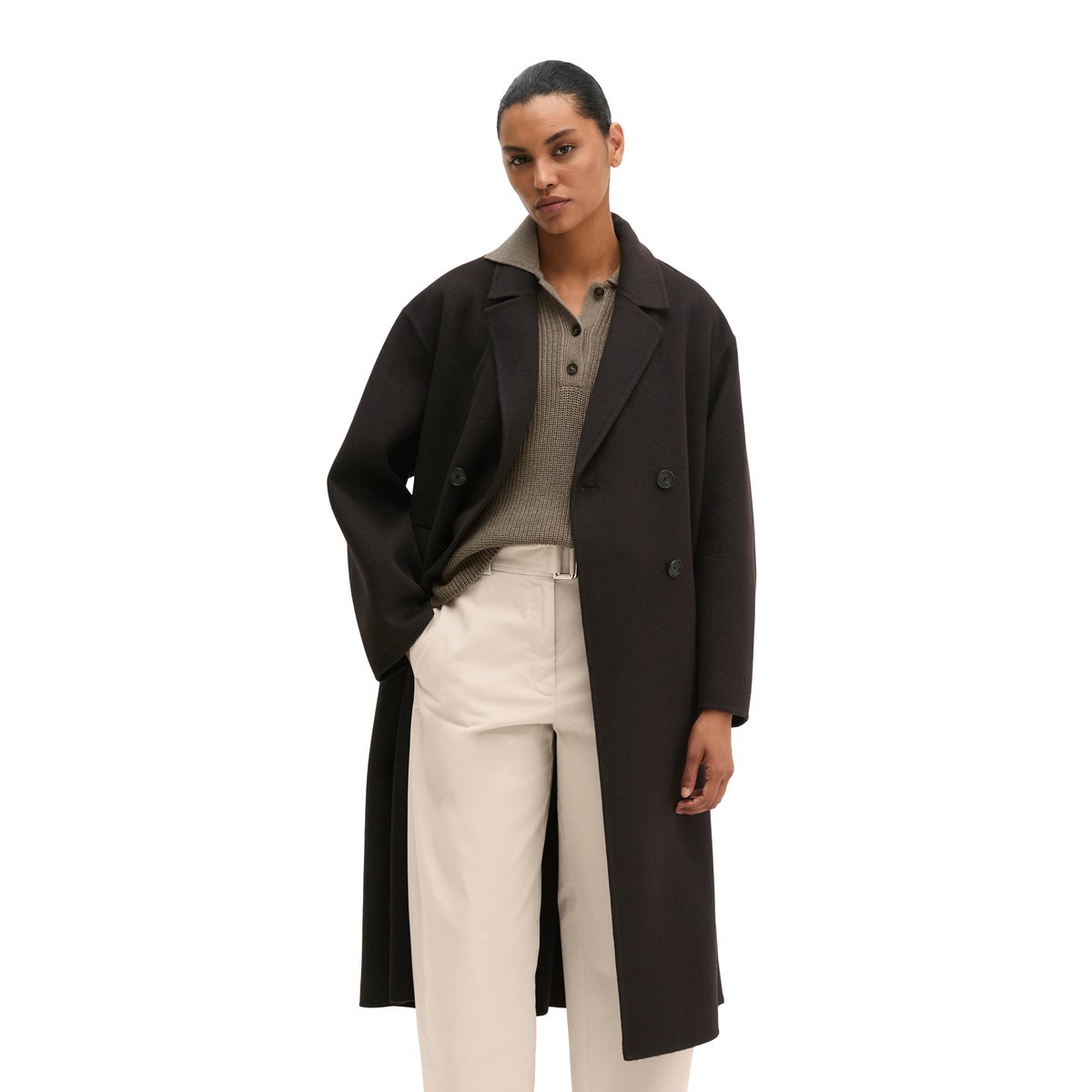 Manteau en laine relaxed en double face de haute qualité noir, MARC O'POLO