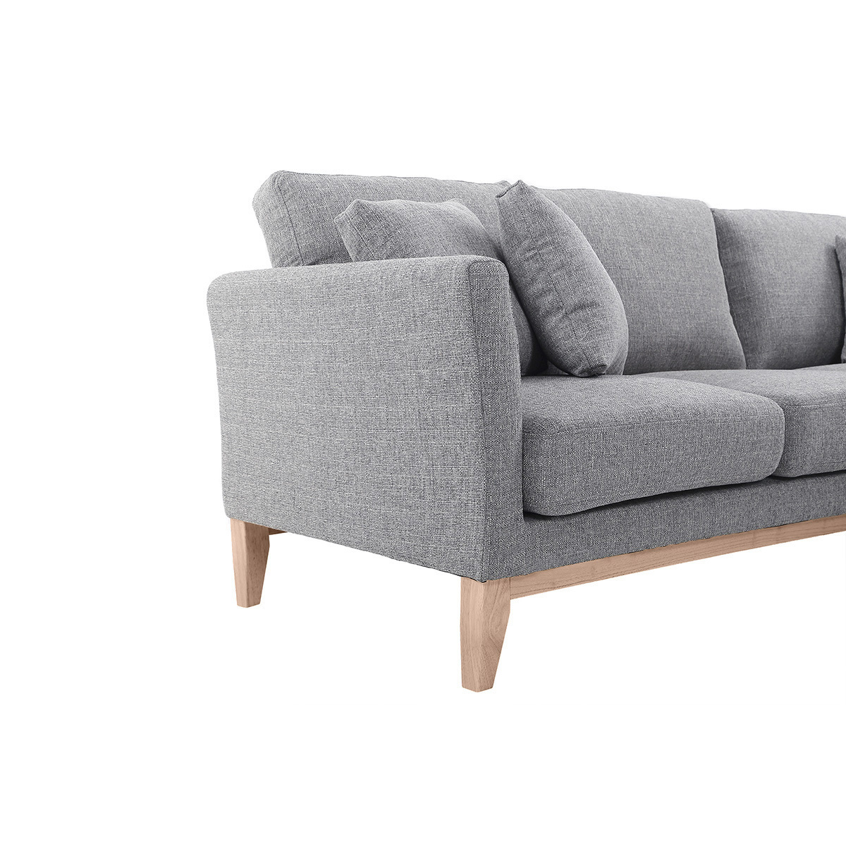 Canapé d'angle droit scandinave déhoussable 4 places en tissu et bois OSLO gris, MILIBOO