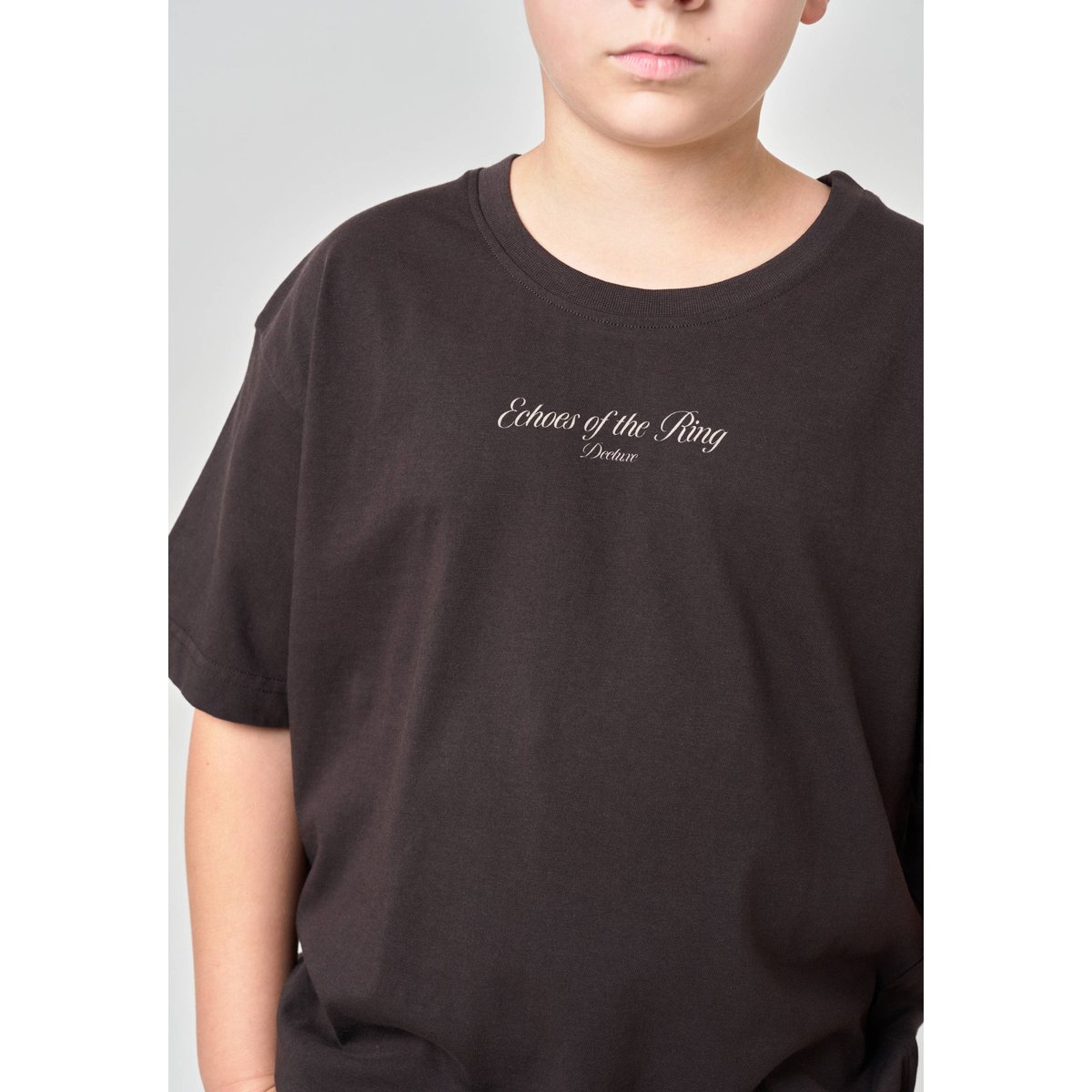 T-shirt loose garçon en 100% coton jersey imprimé dos gants de boxe BOXE walnut, DEELUXE