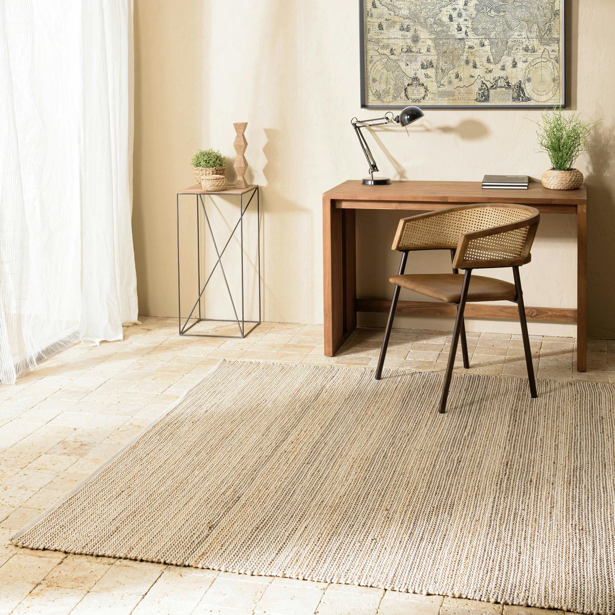 Tapis rectangulaire 160 x 230 cm jute et coton beige / noir beige, PIER IMPORT