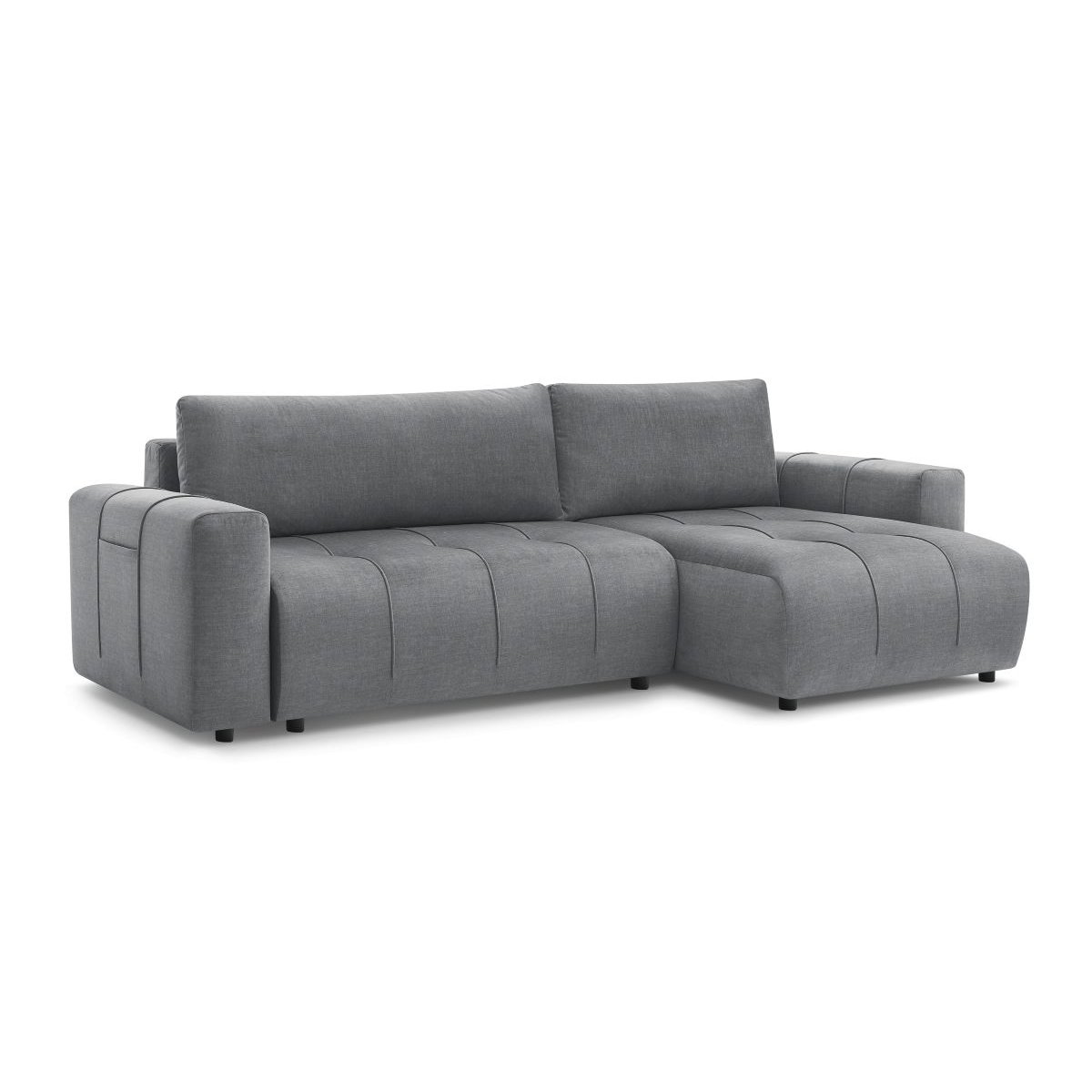 Canapé d'angle convertible 3 places en velours, ARSENE gris foncé, BOBOCHIC