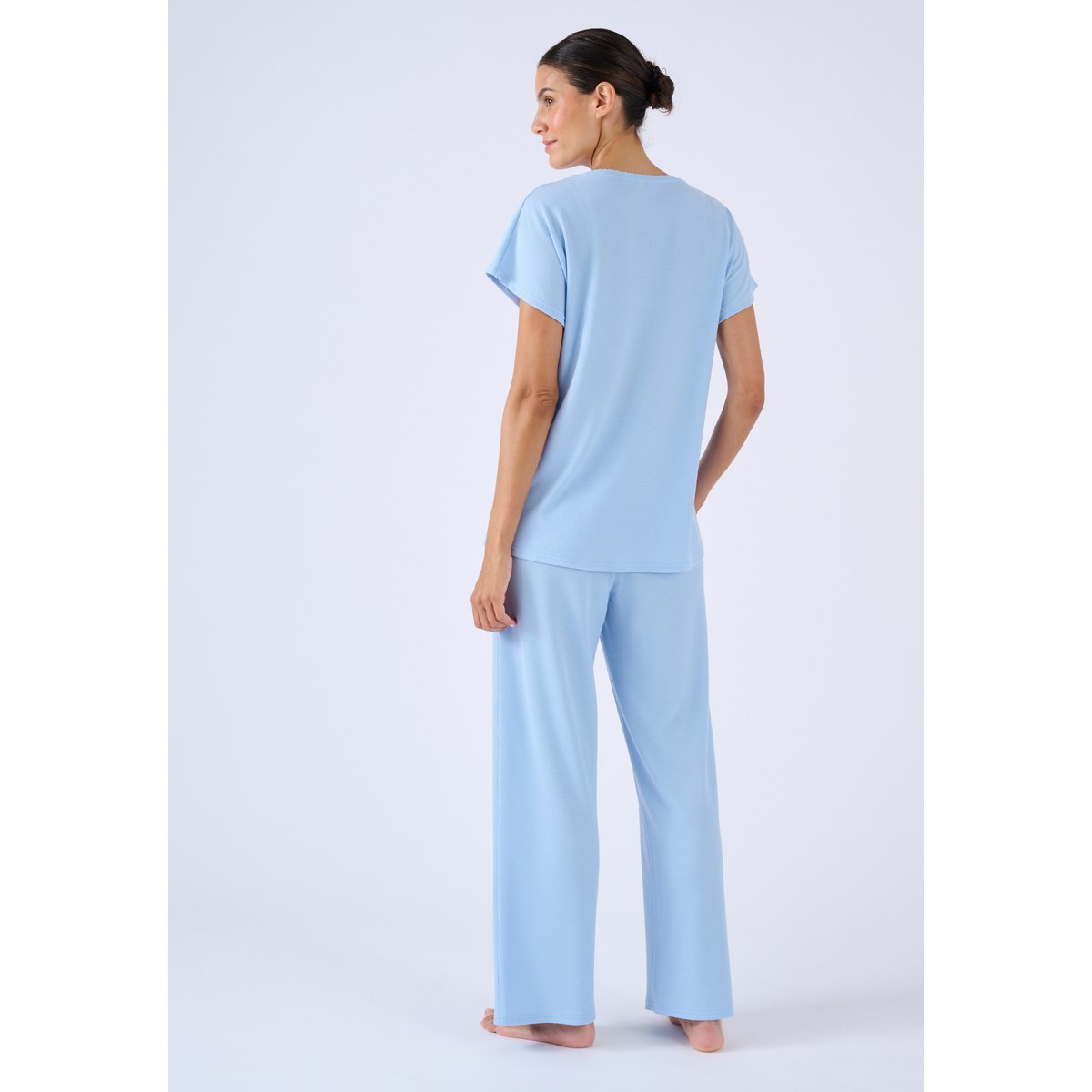 Pyjama 7/8ème en maille gaufrée bleu, DAMART