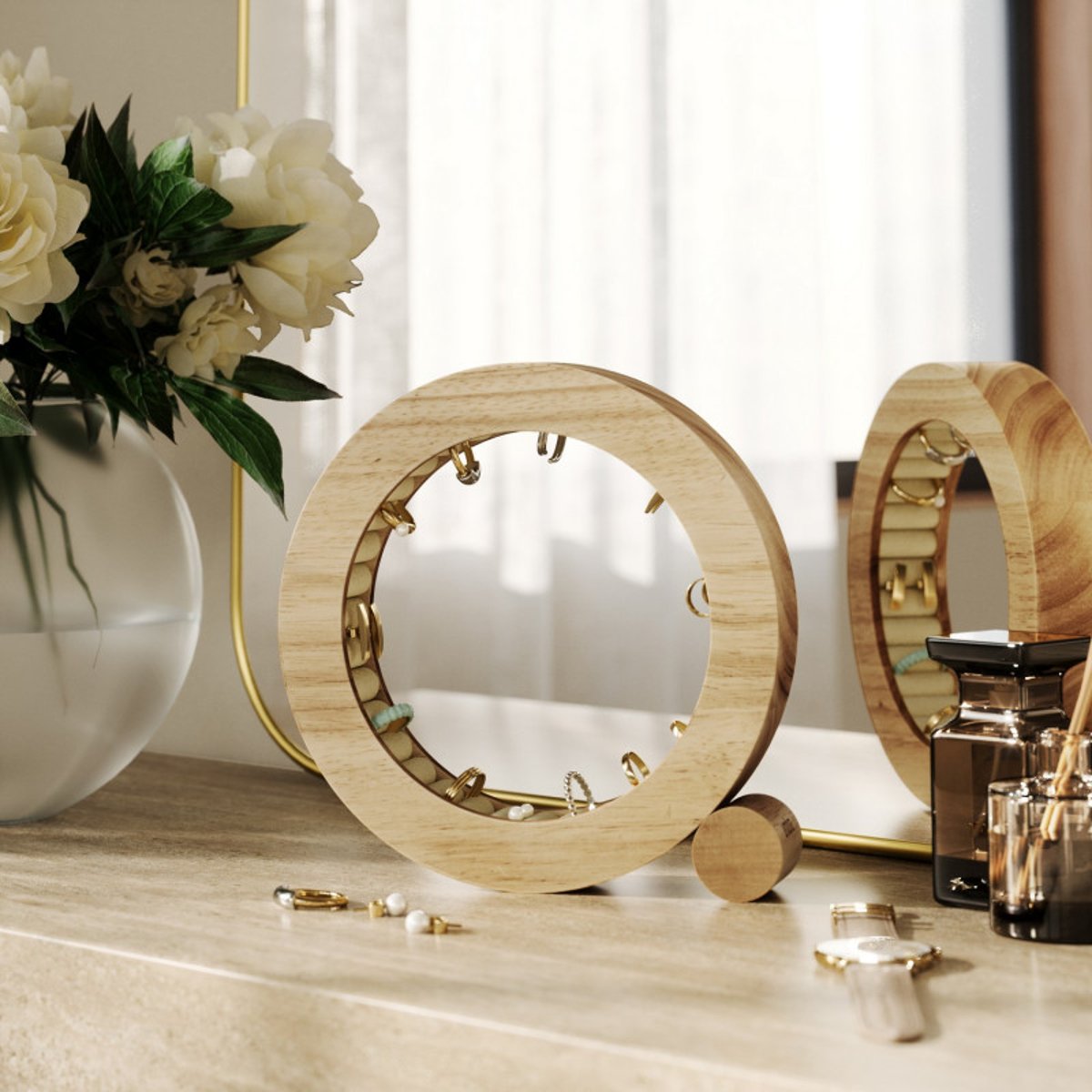 Range bijoux original design circulaire bois  FERRIS bois clair, UMBRA