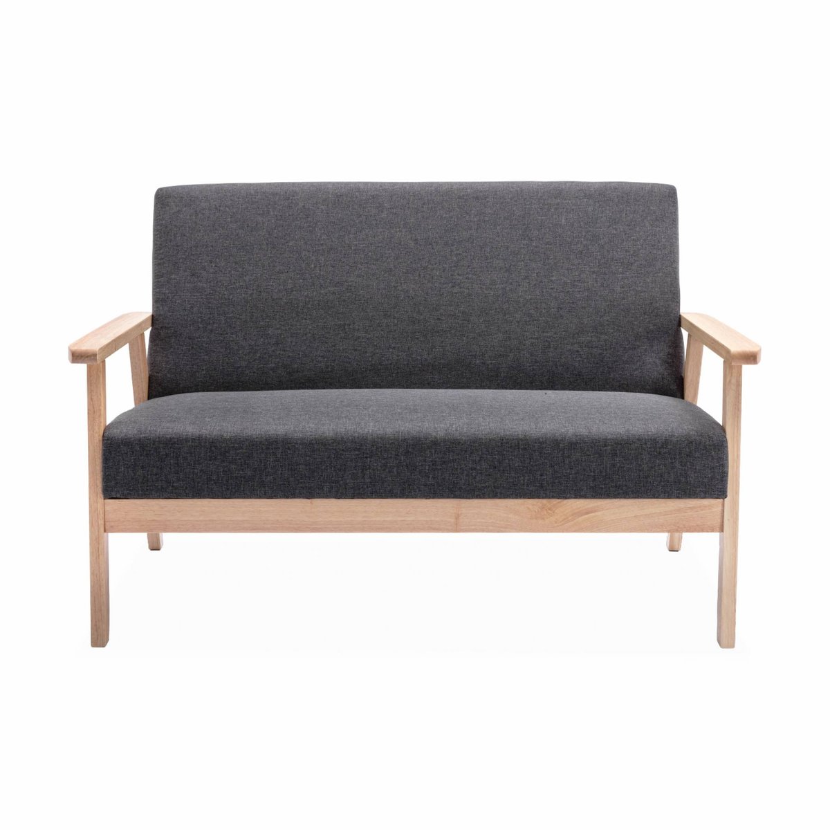 Banquette 2 places + fauteuil 1 place bois de peuplier, d'hévéa et tissu ISAK gris foncé, SWEEEK