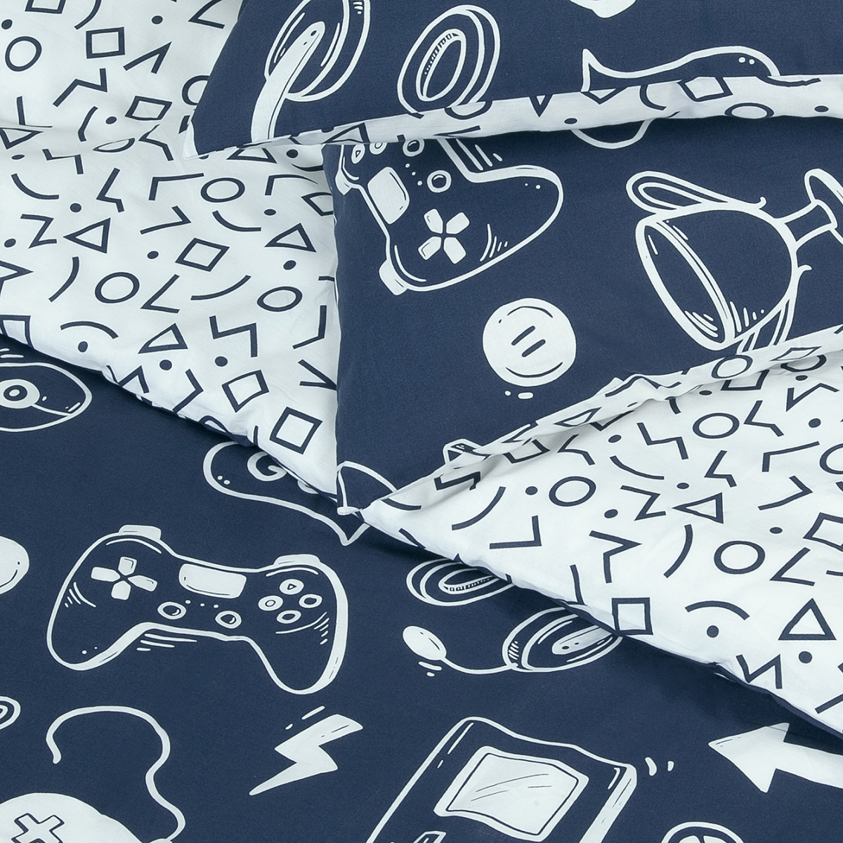 Parure de lit jeux vidéos en coton GEEK bleu, FUTURE HOME