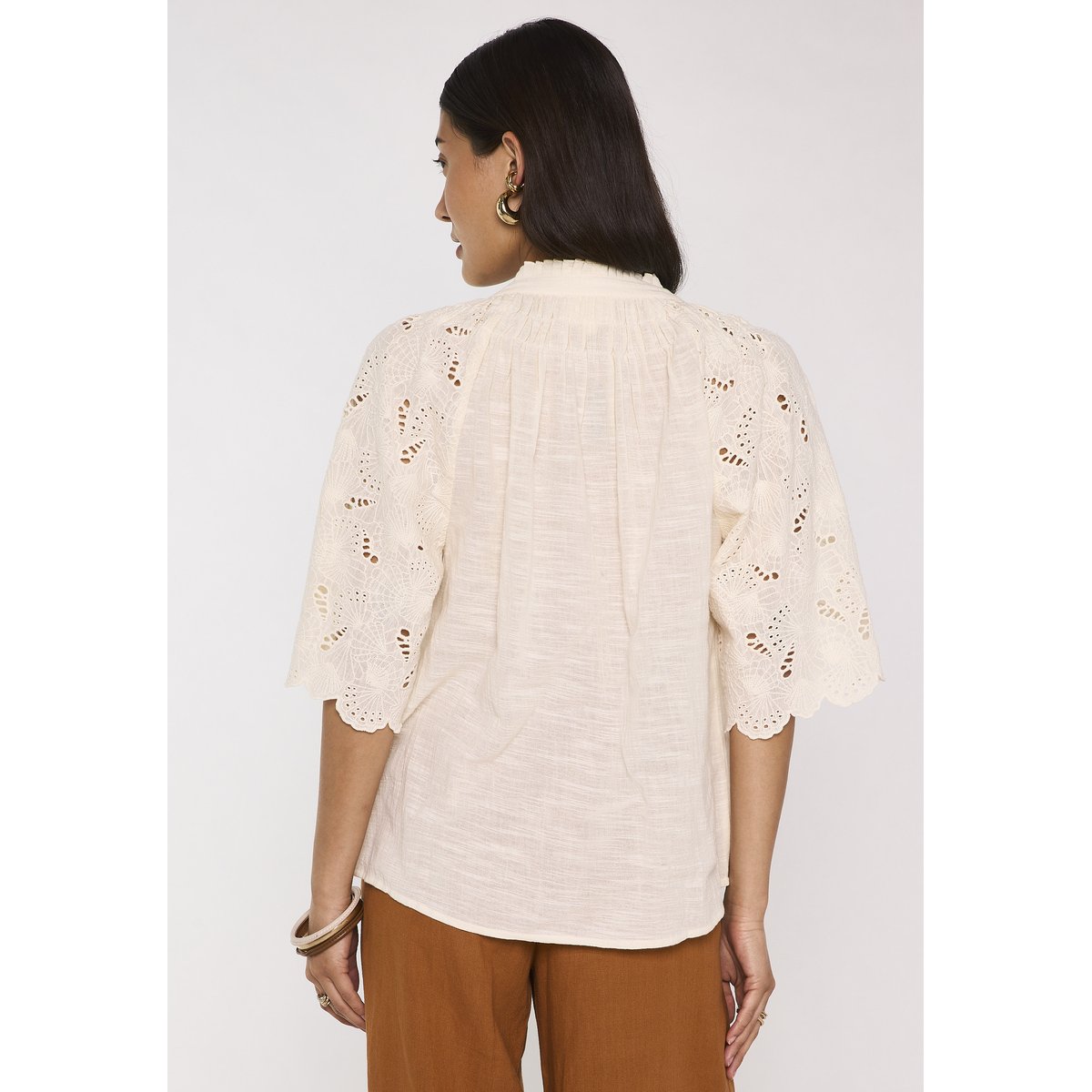 Blouse à manches 3/4 brodées en coton MASHA creme, Maison 123