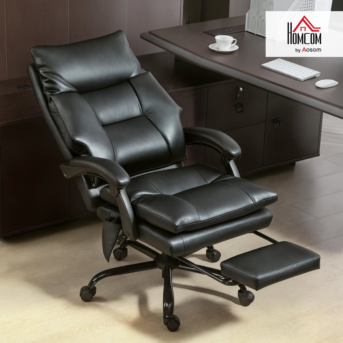 Chaise de bureau PU Noir noir, HOMCOM