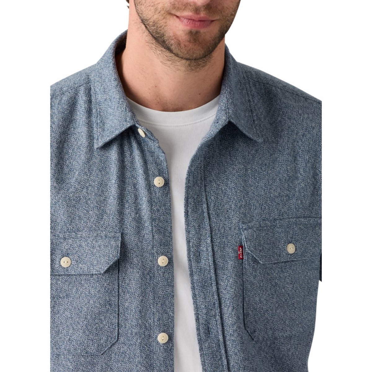 Chemise en coton bleu gris chinée avec une coupe droite et 2 poches bleu et gris, LEVI'S