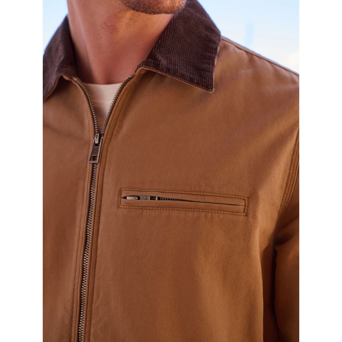 Veste en toile avec col velours côtelé marron fauve, NEXT