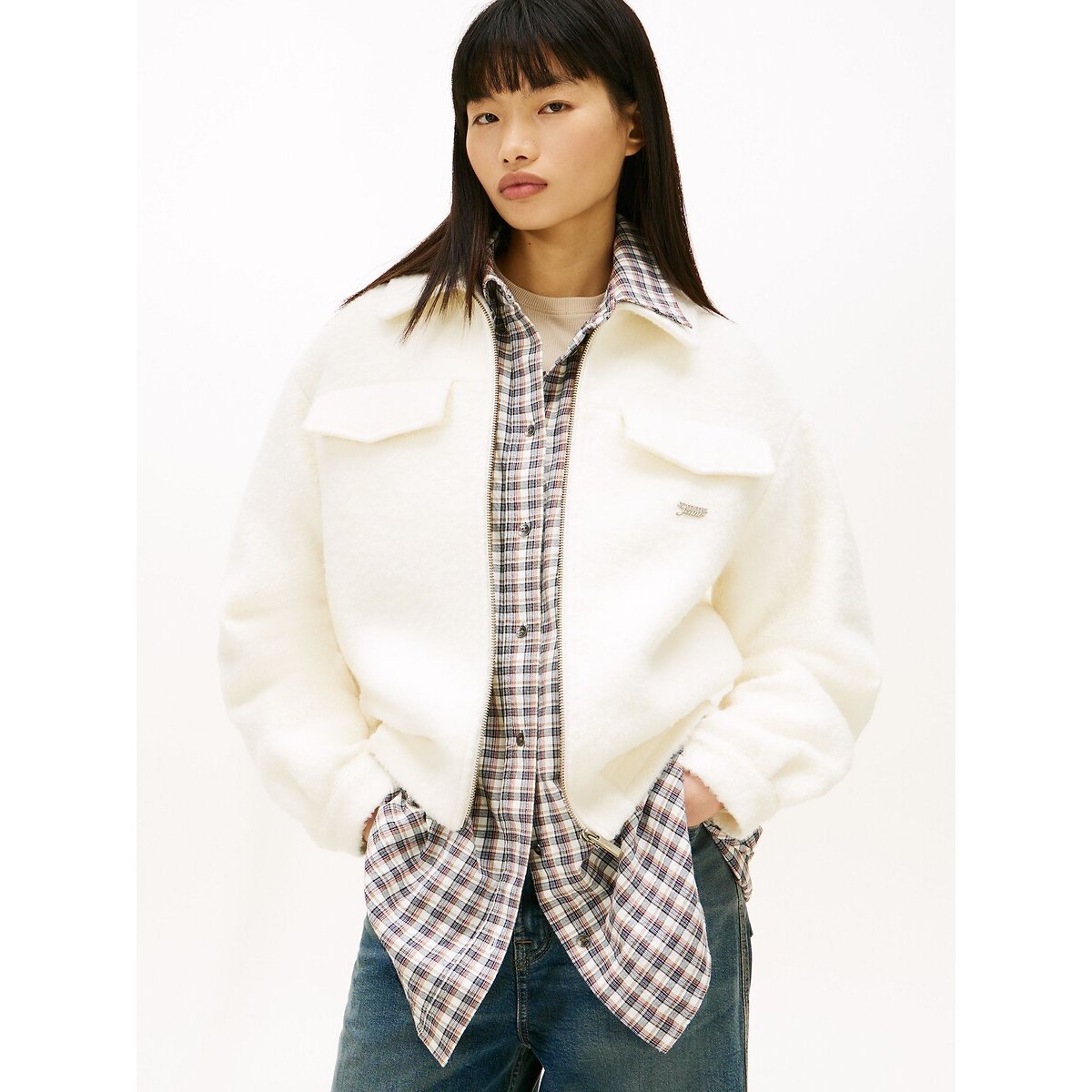 Blouson court zippé ecru, TOMMY JEANS
