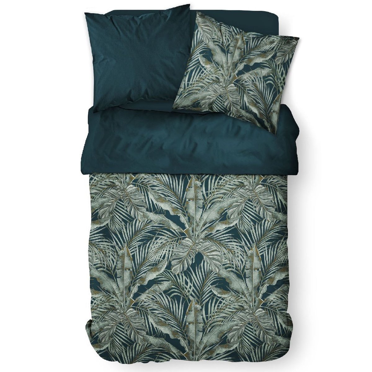 Parure de lit coton 2 personnes imprimé jungle SUNSHINE bleu, TODAY