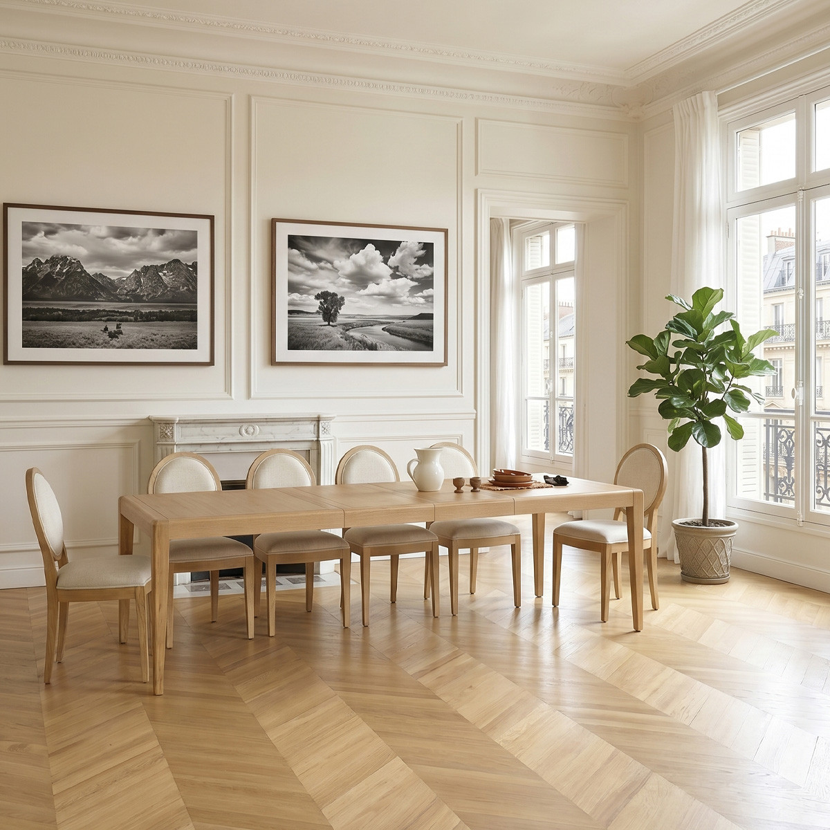 Table à manger aux angles arrondis 12 couverts en chêne, 280 x 100 cm TENNESSEE beige, ROBIN DES BOIS