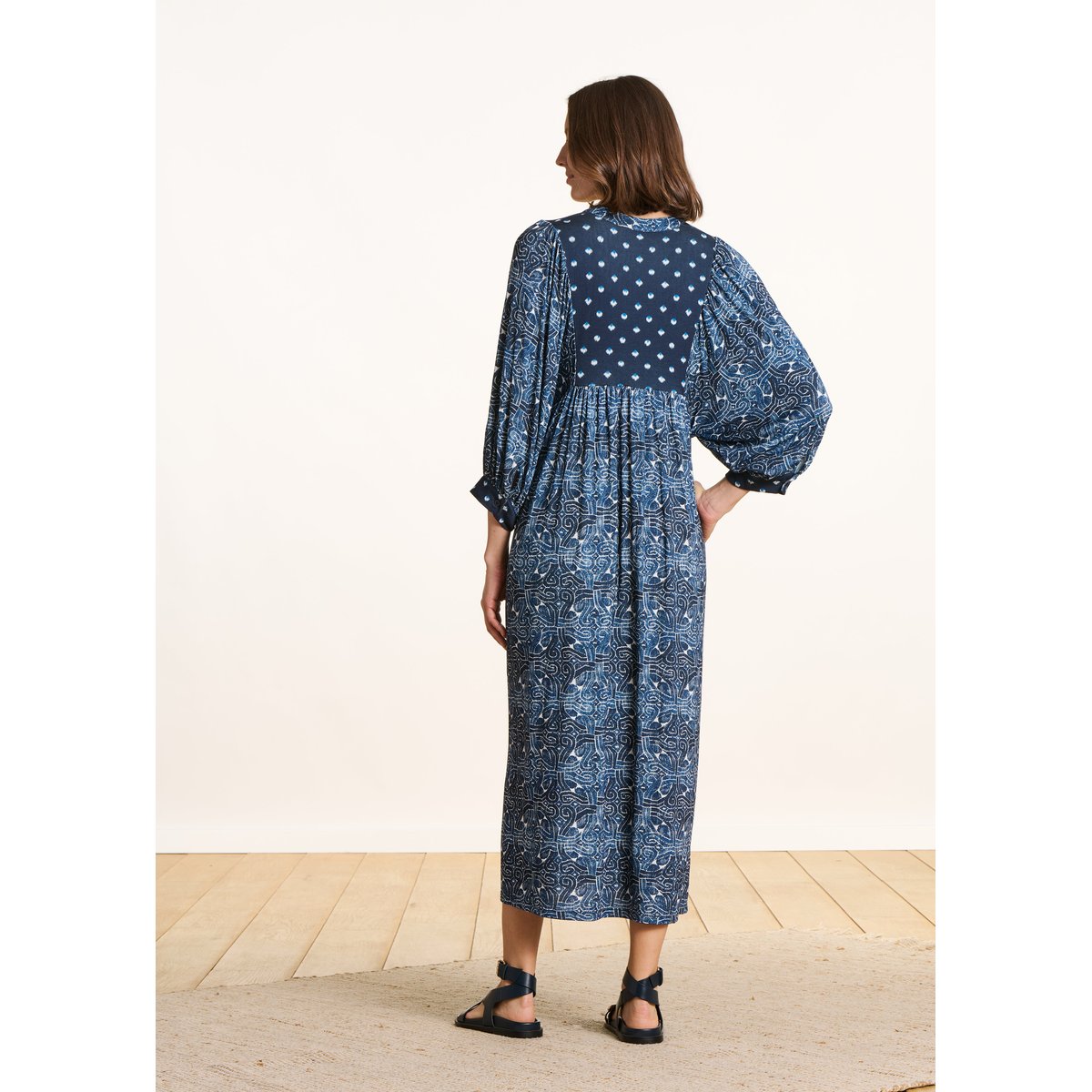 Robe longue ample à imprimés bleu, LA FEE MARABOUTEE