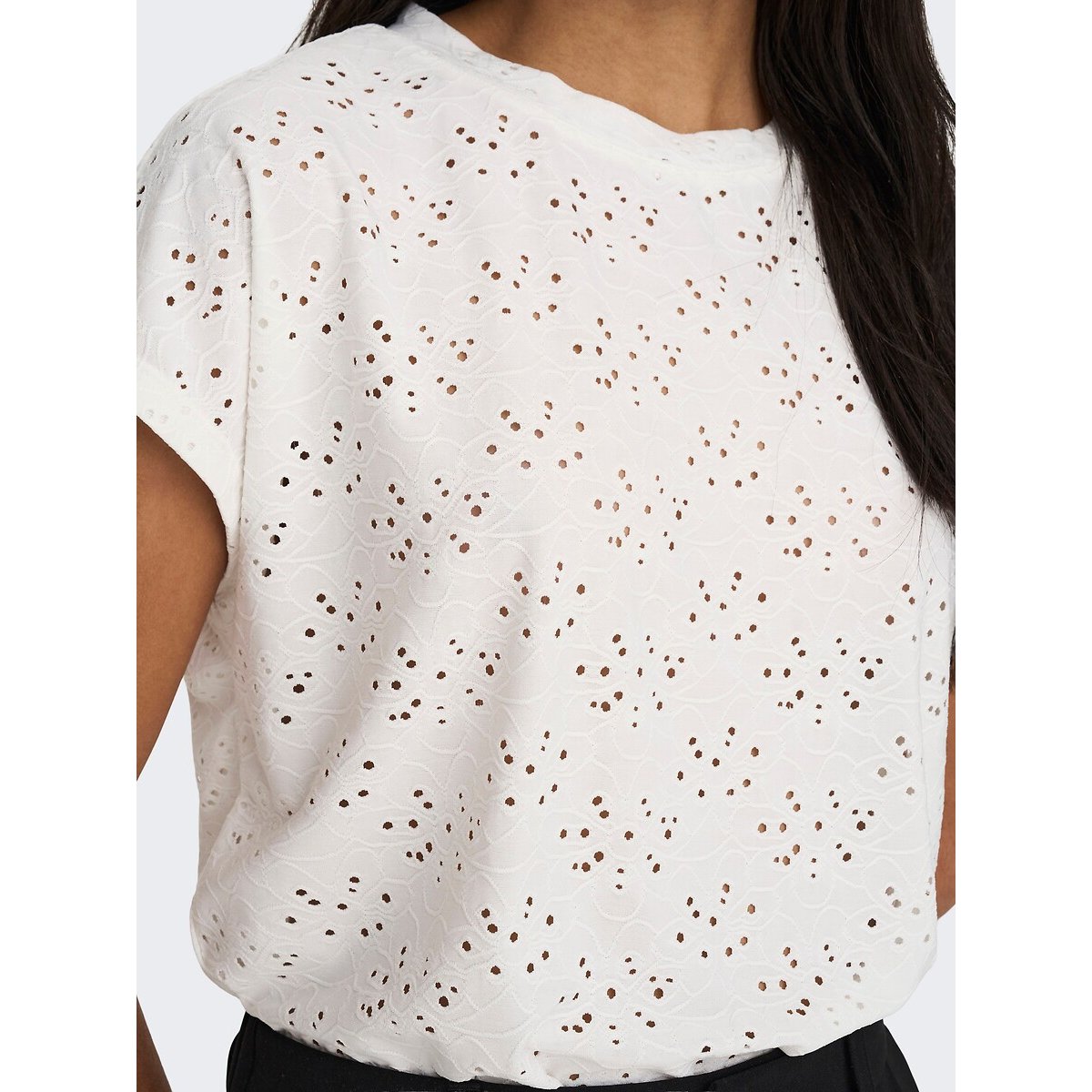 Openwork T-Shirt with Short Sleeves white, ONLY