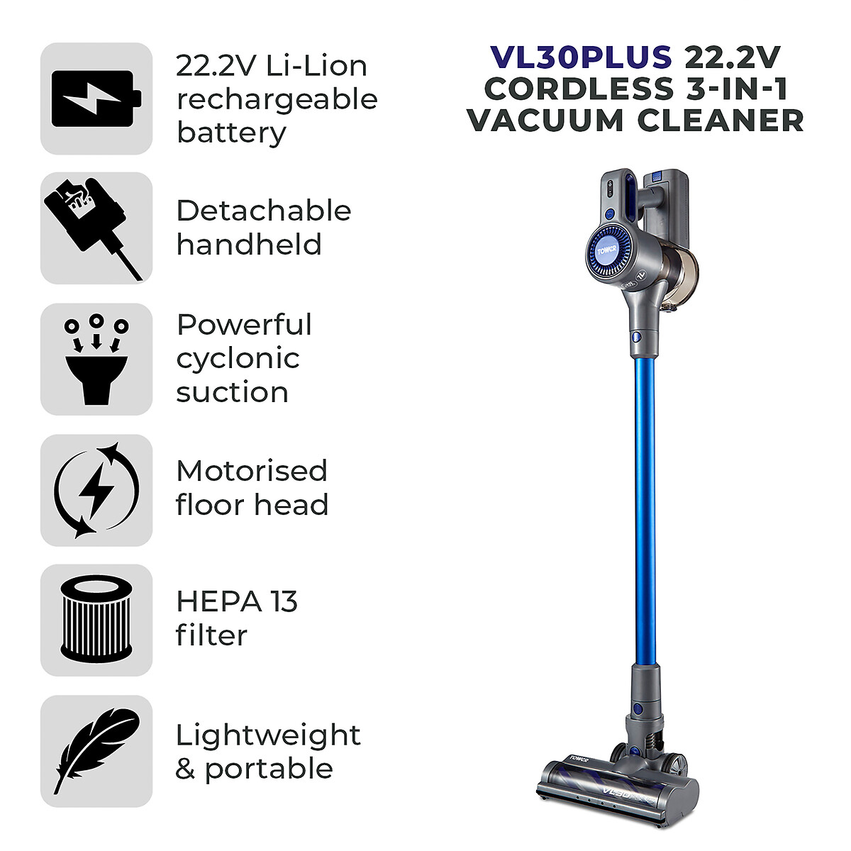 VL30 Plus 22.2V Cordless Vacuum - Grey - T513003 grey, TOWER