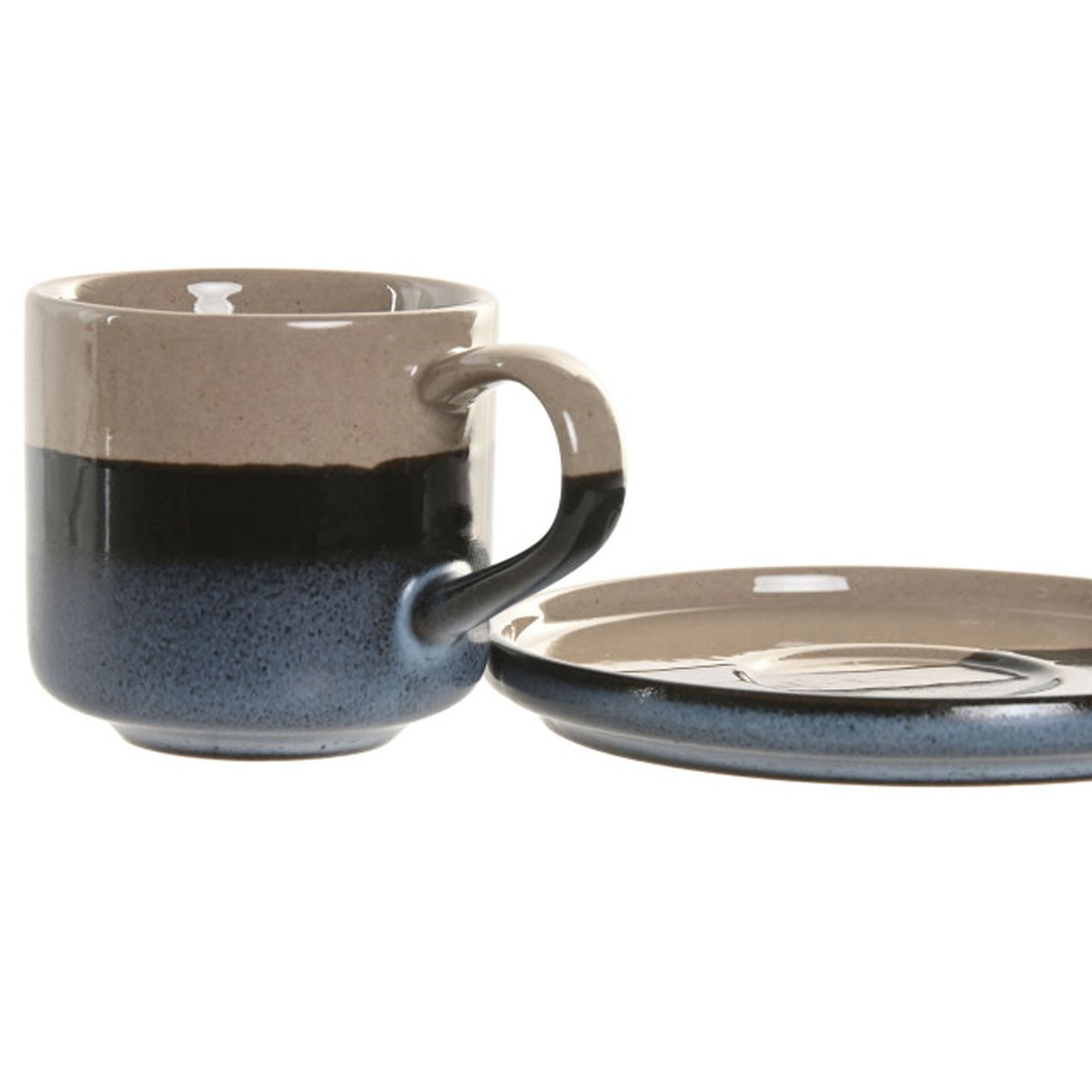 Tasse à café et dessous de tasse porcelaine émaillée bleu et beige 130ml bleu, WADIGA