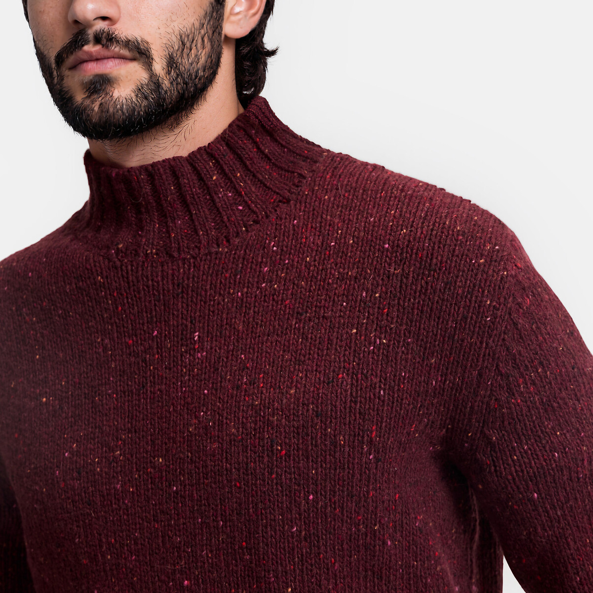 Pull nepsé col montant en grosse maille bordeaux, LA REDOUTE COLLECTIONS