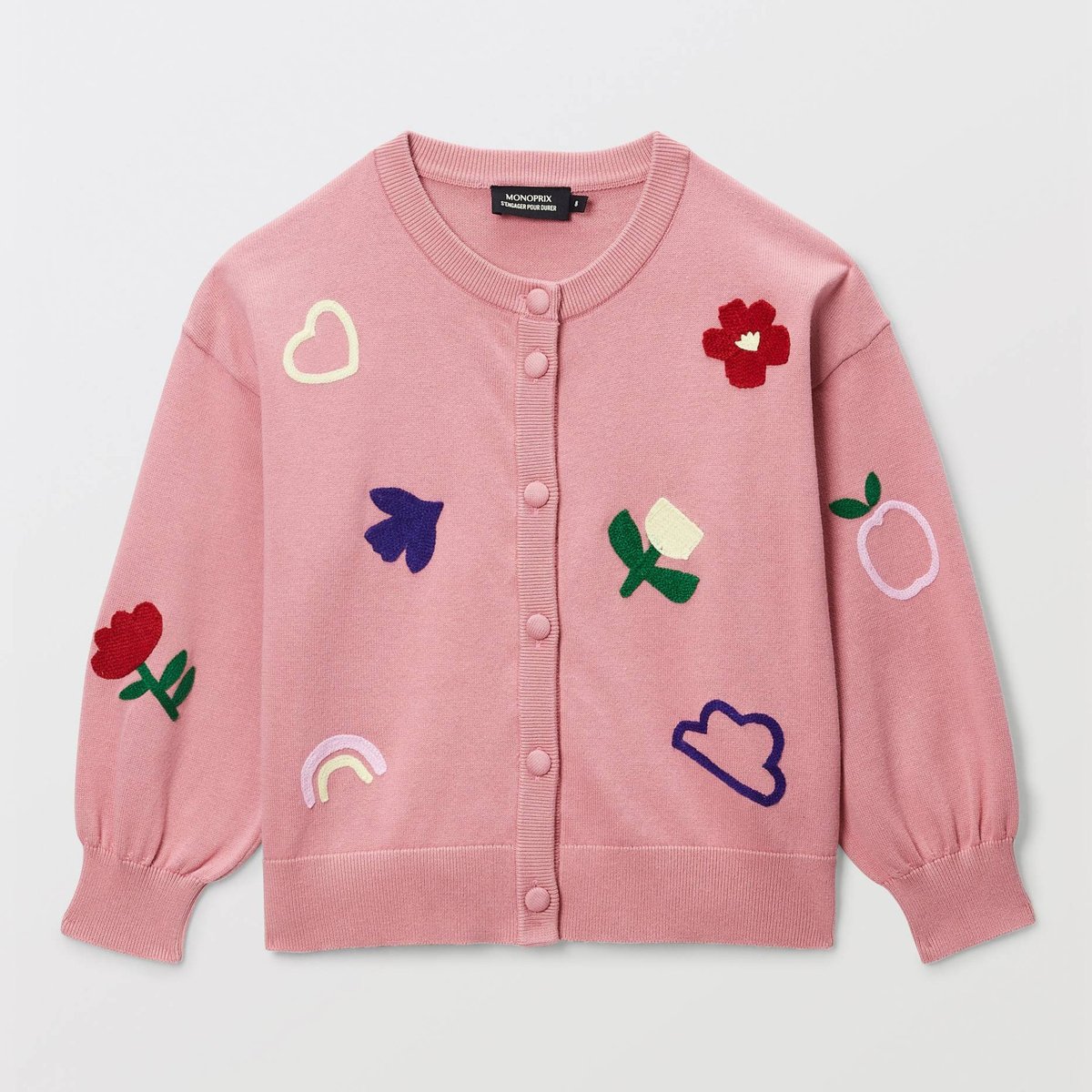 Cardigan brodé en coton sorbet, MONOPRIX