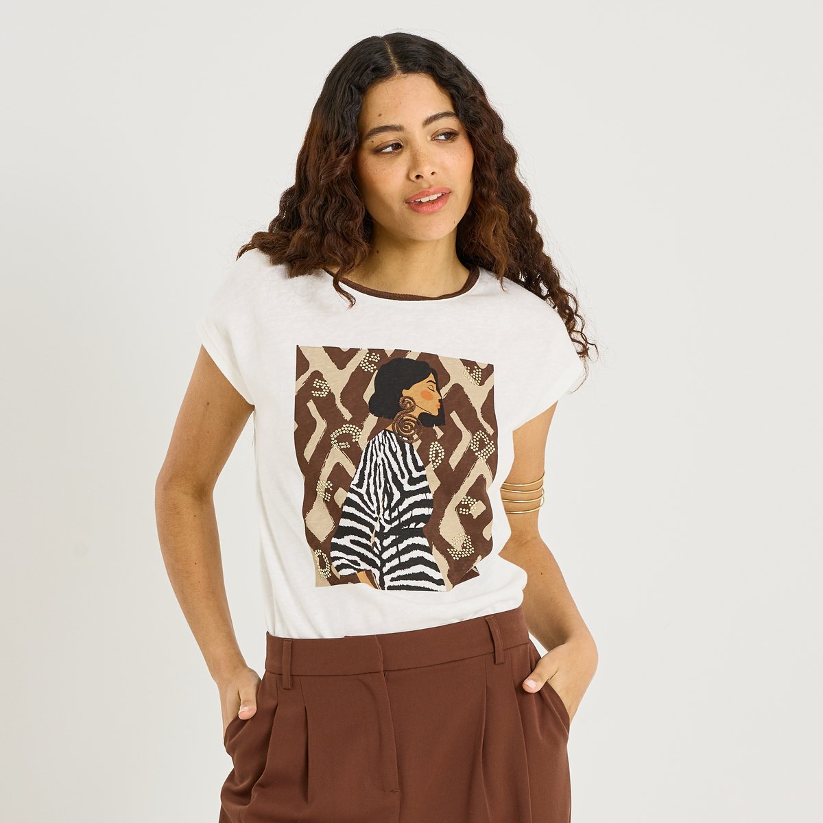 T-shirt imprimé blanc cassé blanc, GRAIN DE MALICE