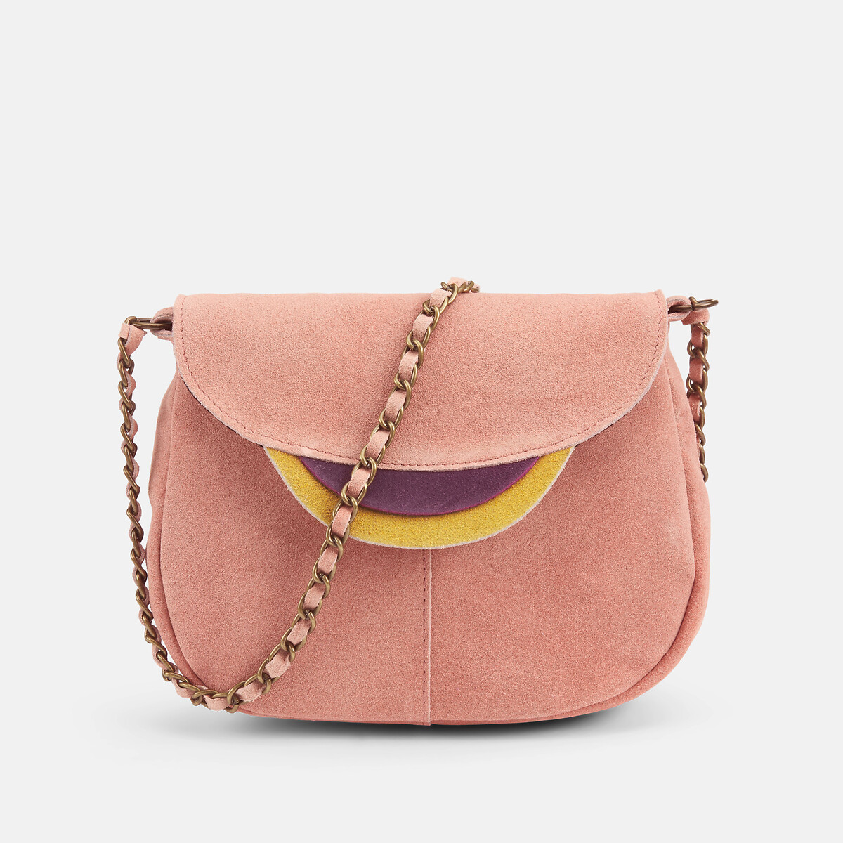 Petit sac bandoulière en cuir suède Girona rose pale, PIECES