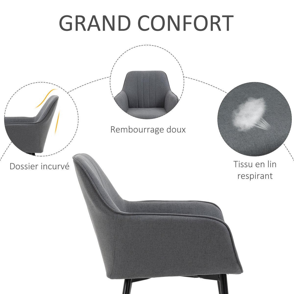 Chaise de salle à manger Lin Gris foncé gris foncé, noir, HOMCOM