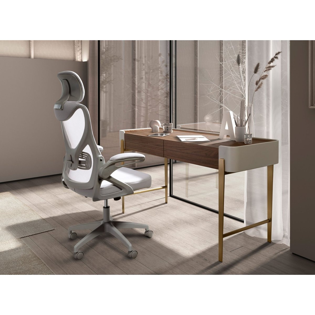 Fauteuil de bureau pivotant tissu gris, ANGEL CERDA