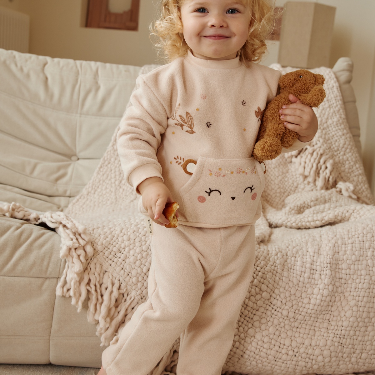 Pyjama enfant 2 pièces en polaire Chincha beige, PETIT BEGUIN