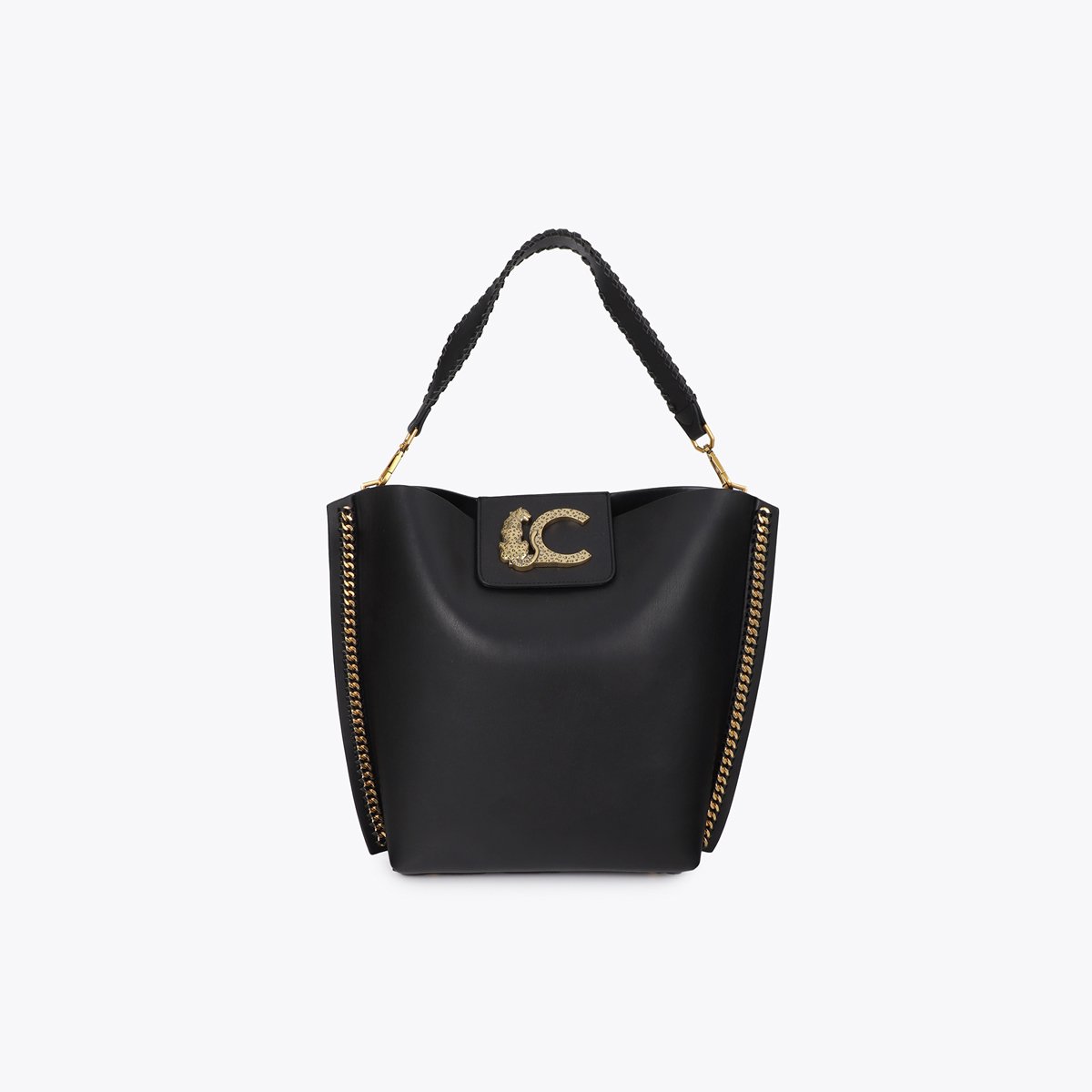 Cabas avec chaîne à logo métallique léopard noir, LOLA CASADEMUNT