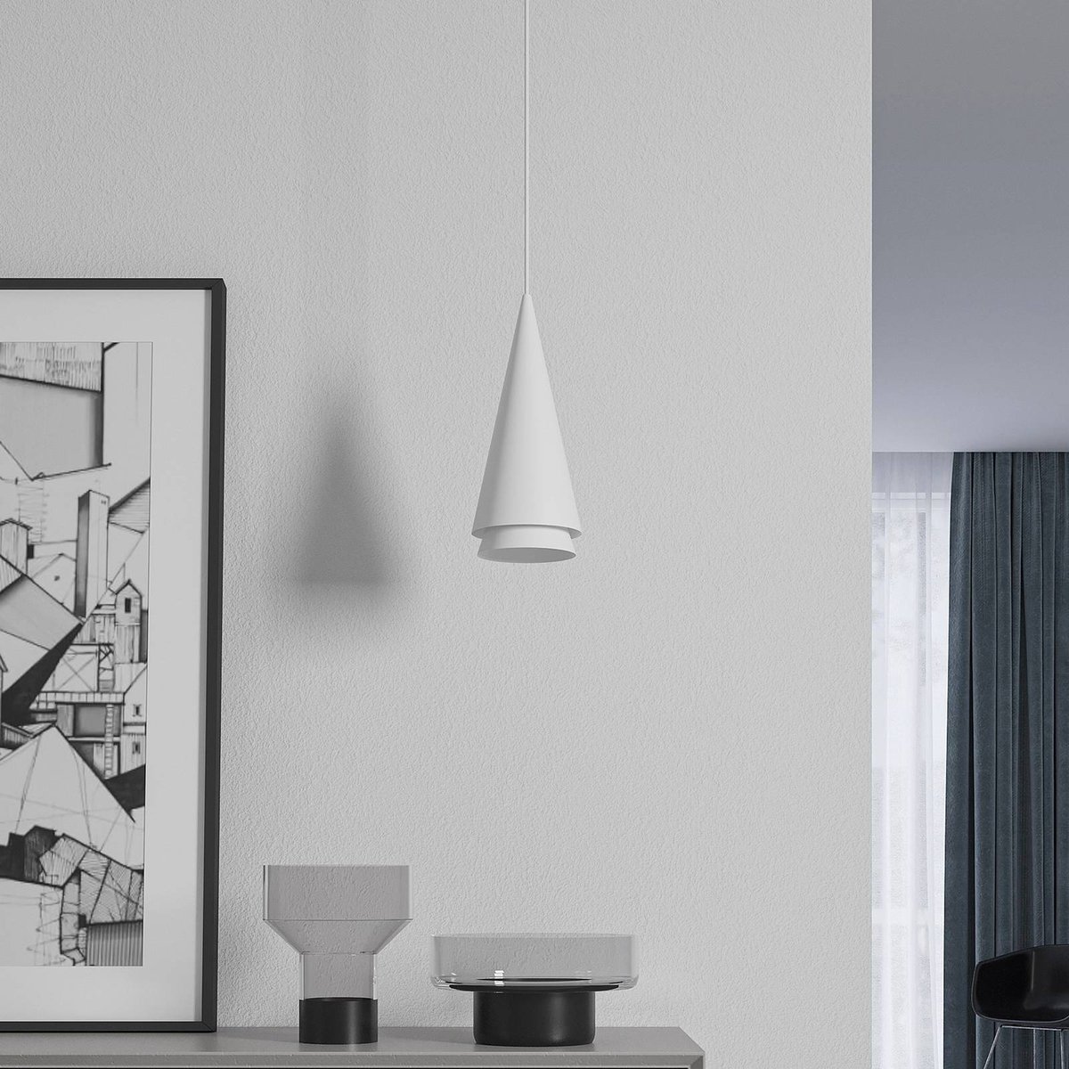 Suspension en métal moderne, Naoh blanc mat, LUCANDE