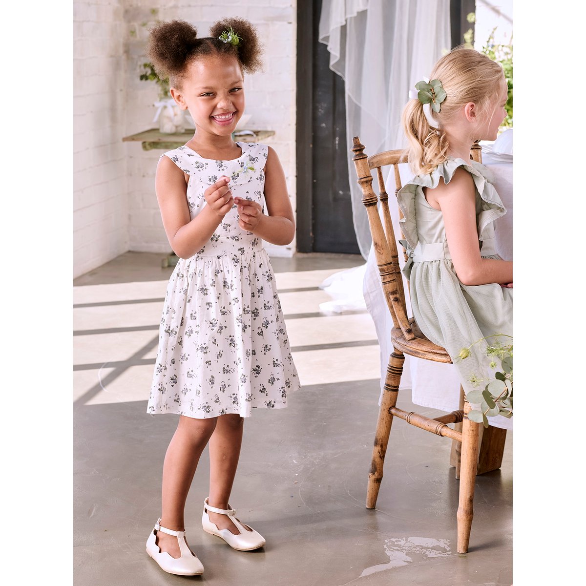 Robe de cérémonie imprimée fleurs blanc, VERTBAUDET